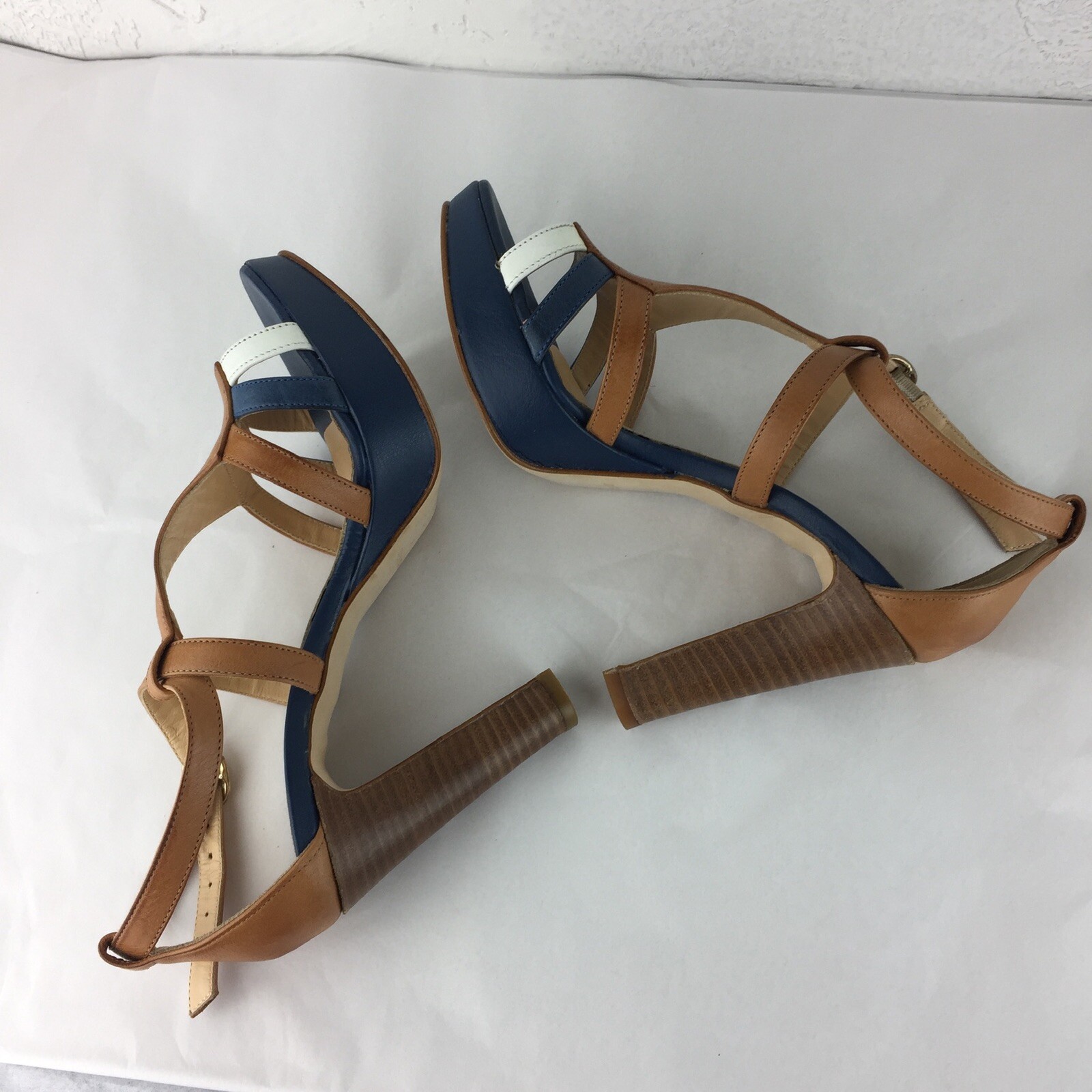 Donna Più Colorblock Ankle Strappy Platform Heel Shoes Sandals Leather 36 US6
