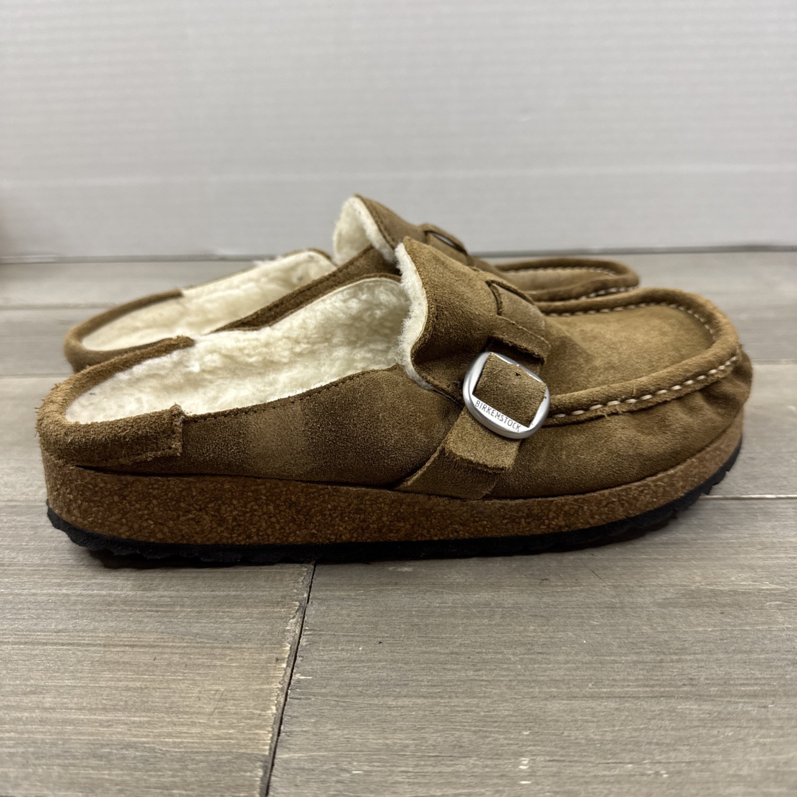 Birkenstock Buckley Shearling Tea Suede Size 38 US Womens 7 7.5