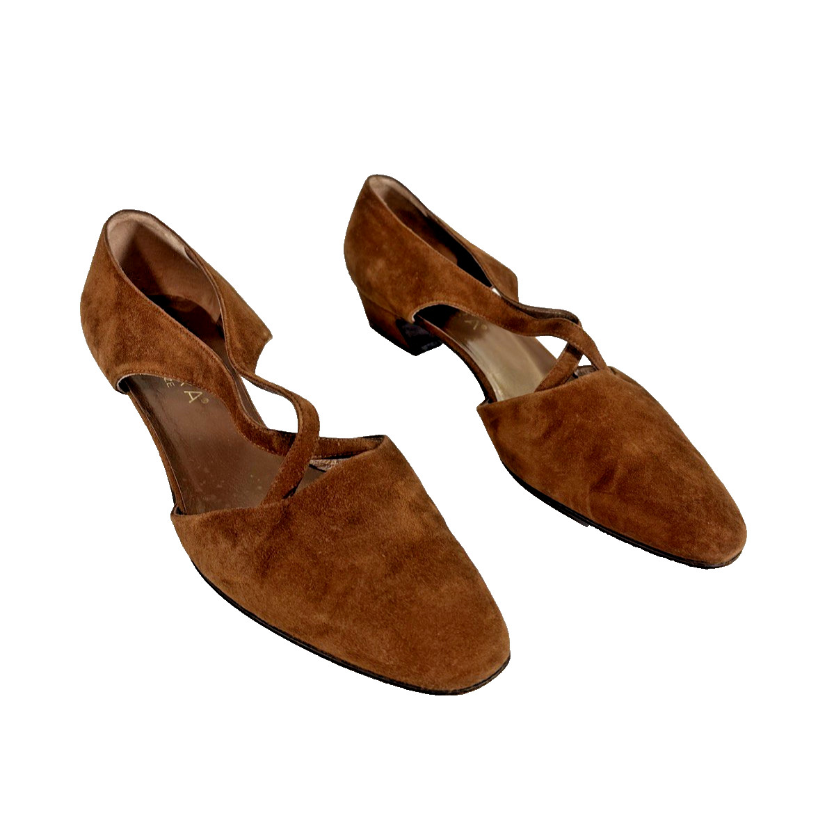 Petra Firenze Brown Suede Block Heel Mary Jane Strap Pumps Women 9M Closed Toe