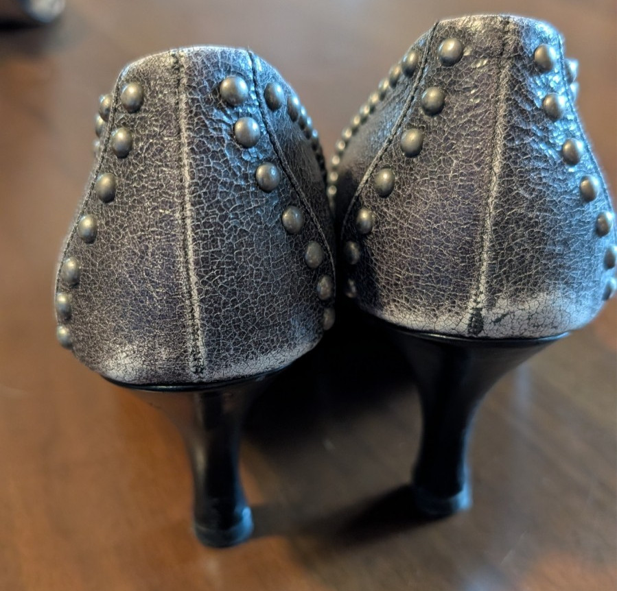 PRADA Black & Silver Studded Heels Pumps Made in Italy Size 37