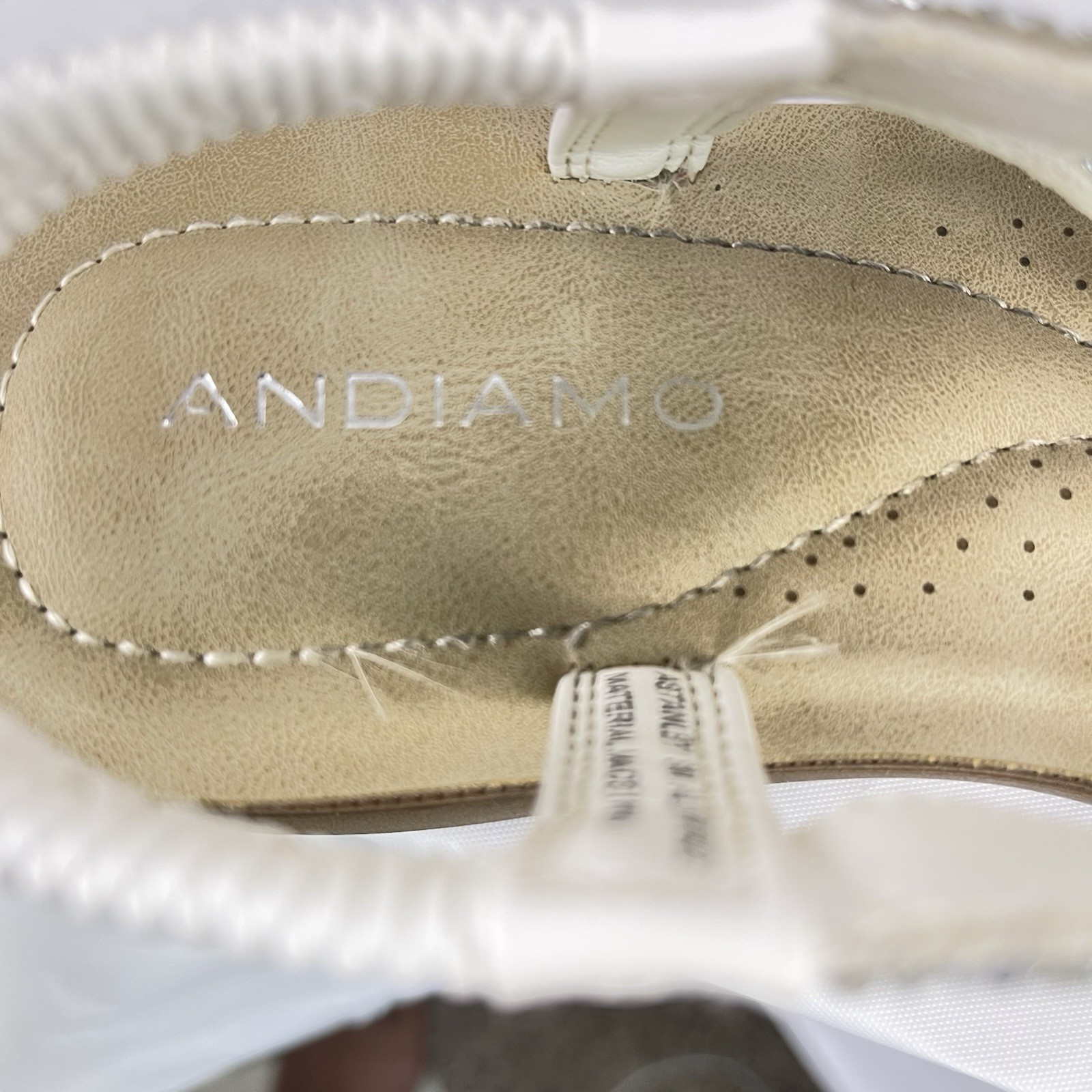 Andiamo Women Sandals 8M White Beaded Rhinestone Slingback Comfort Flat