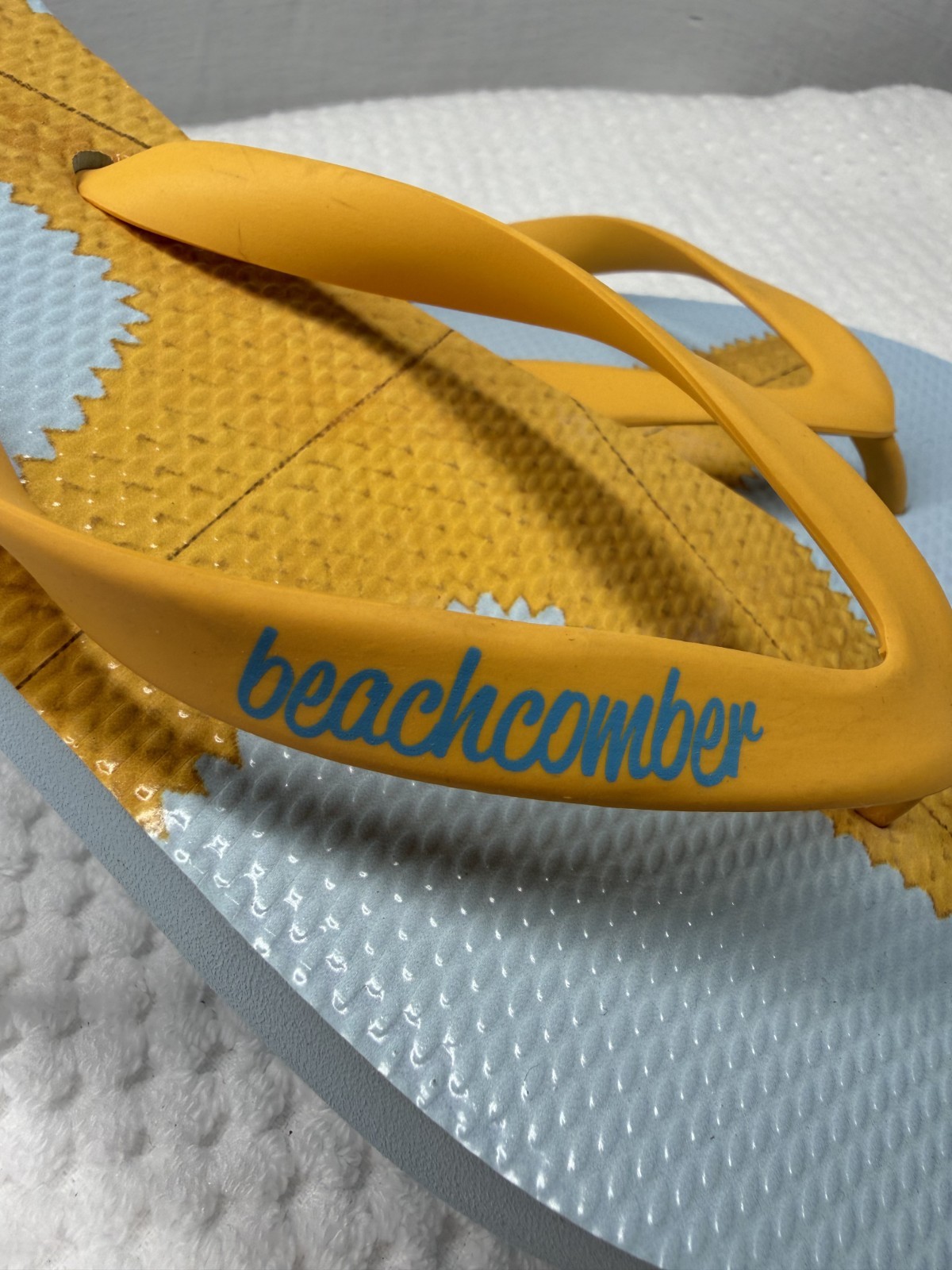 Beachcomber: blue & yellow flip flop starfish size 8