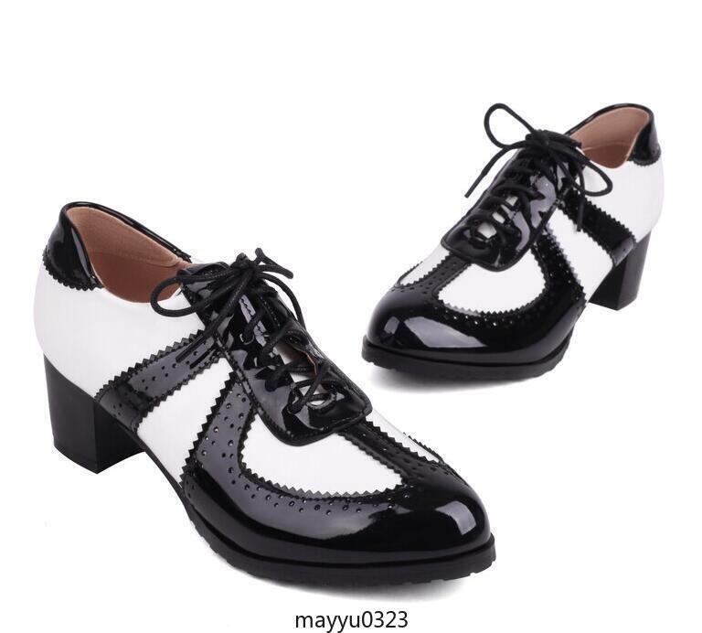 Womens Lace Up Dress Low Chunky Heel Casual Chelsea Shoes Oversize 50/52/48 Hot