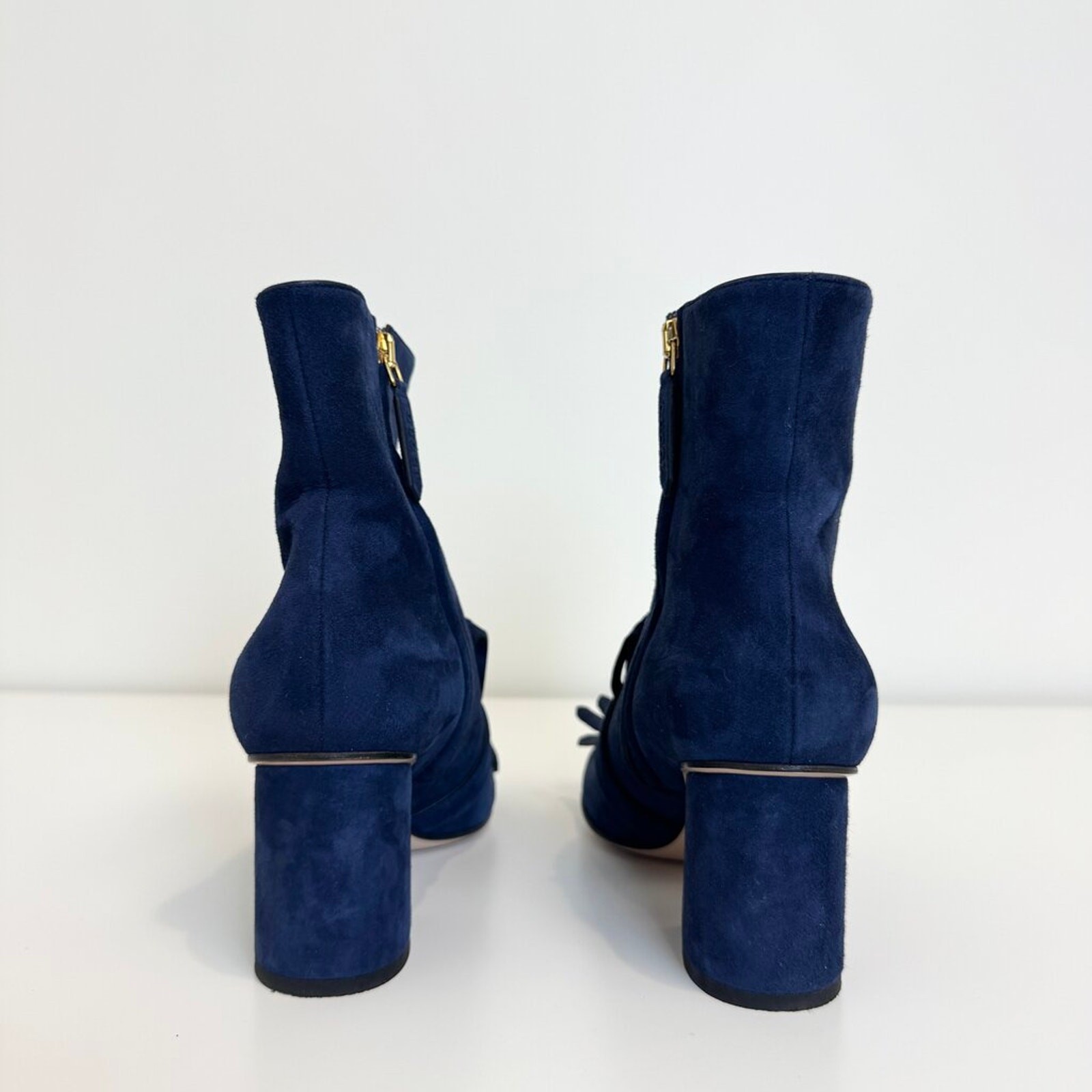 Gucci Blue Suede GG Marmont Ankle Boots with Fringe Detail 36