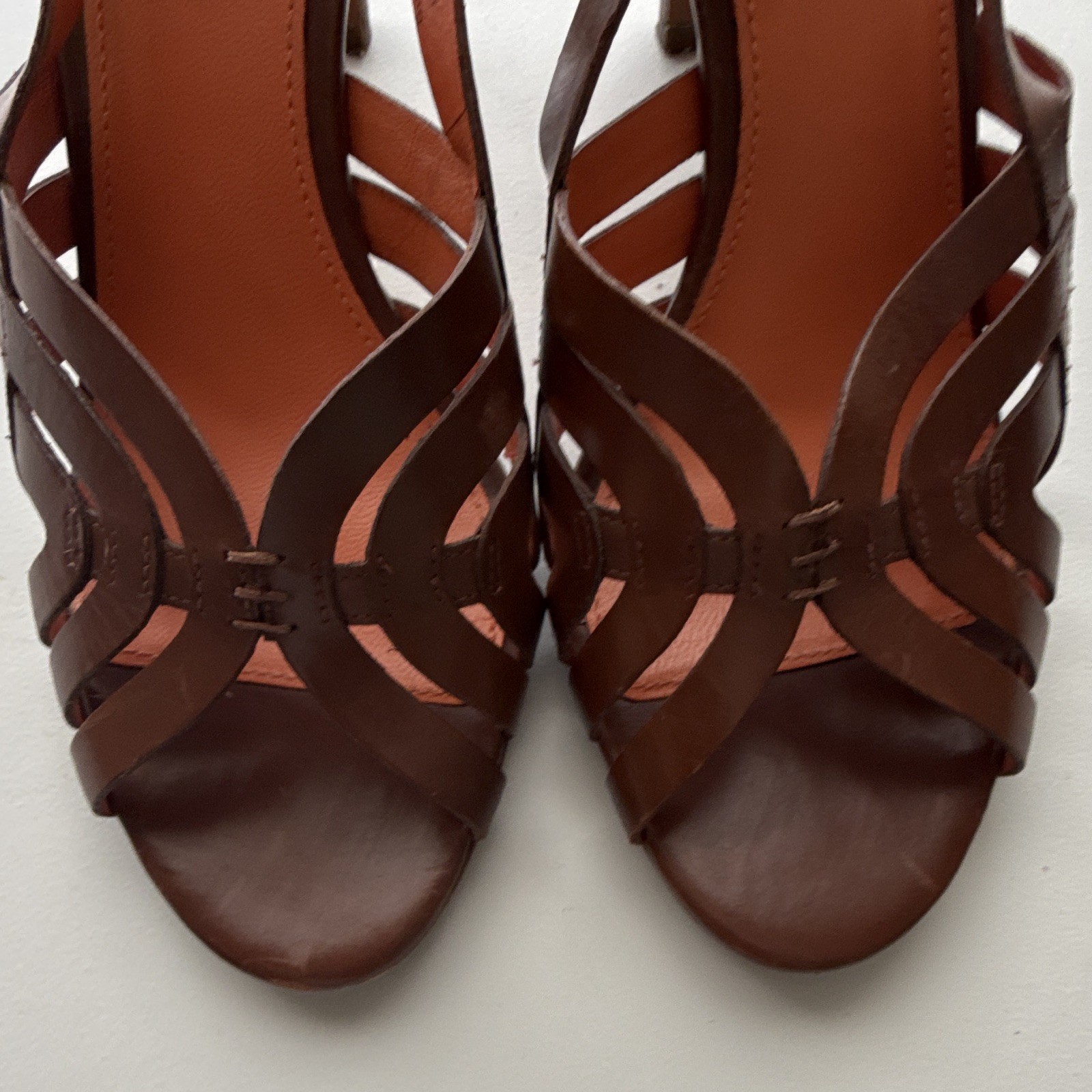Via Spiga Women’s Brown Leather Open Toe Strappy Slingback Stiletto US 7