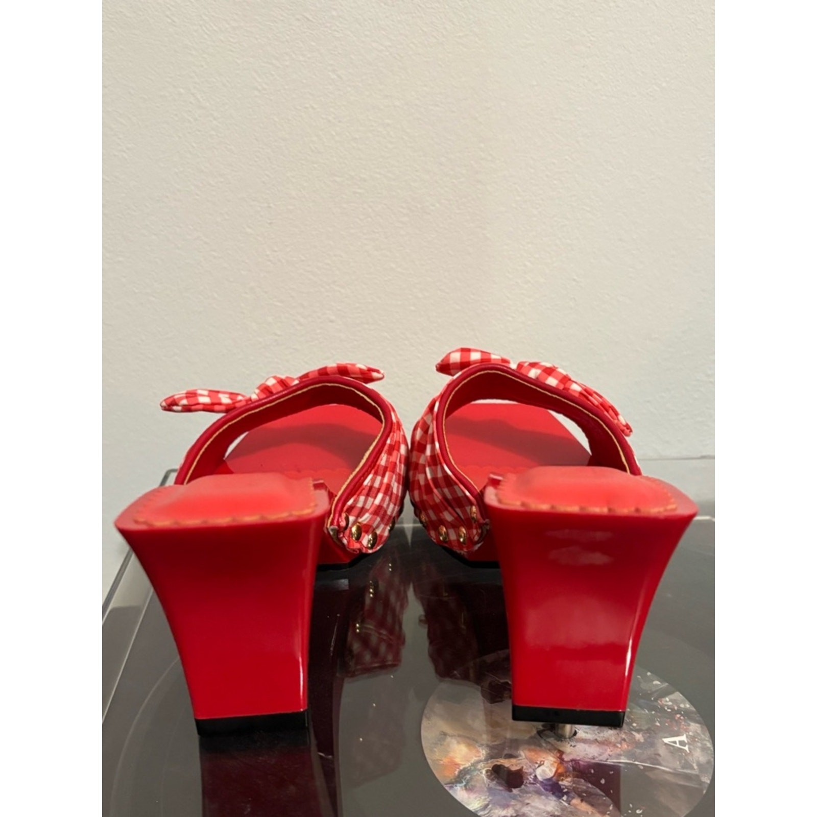 Doll Kill / Sugar Thrillz Red Gingham Bless Your Heart Heeled Sandals Size 6