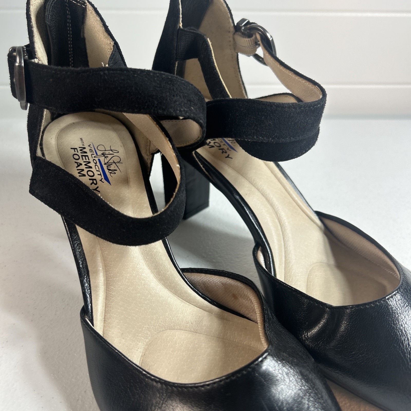 LifeStride Marlene Pumps Size 8.5 M Black Strappy Flex Comfort Zipper Heel Shoes