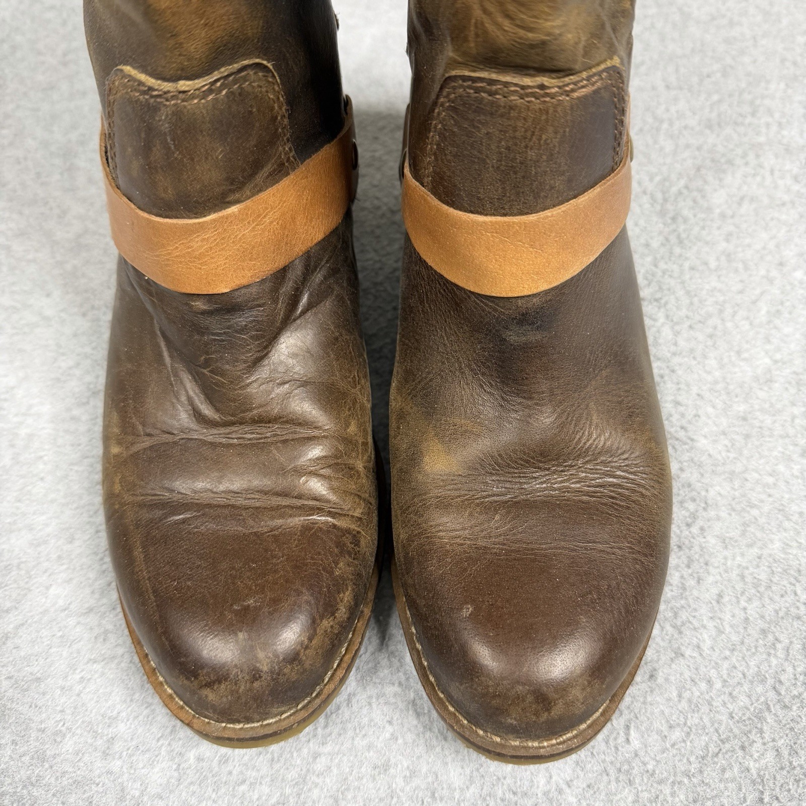 Latigo Thistle Boots Brown Leather Lace Up Side Harness Buckle Sz 6.5 M Two Tone