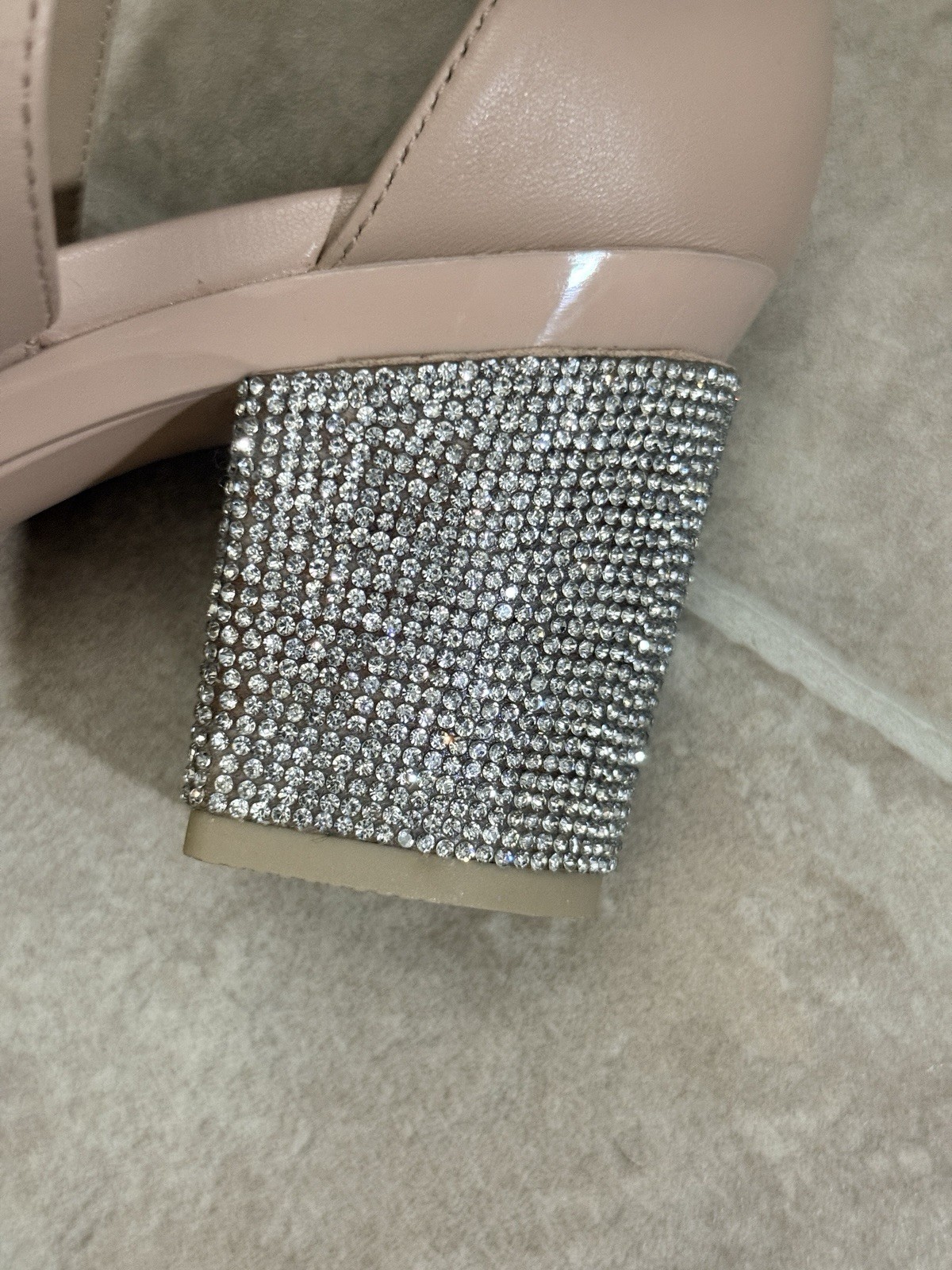 Size 9-11 Pashion Footwear Sand Rhinestone 3 Inch Heel Block “