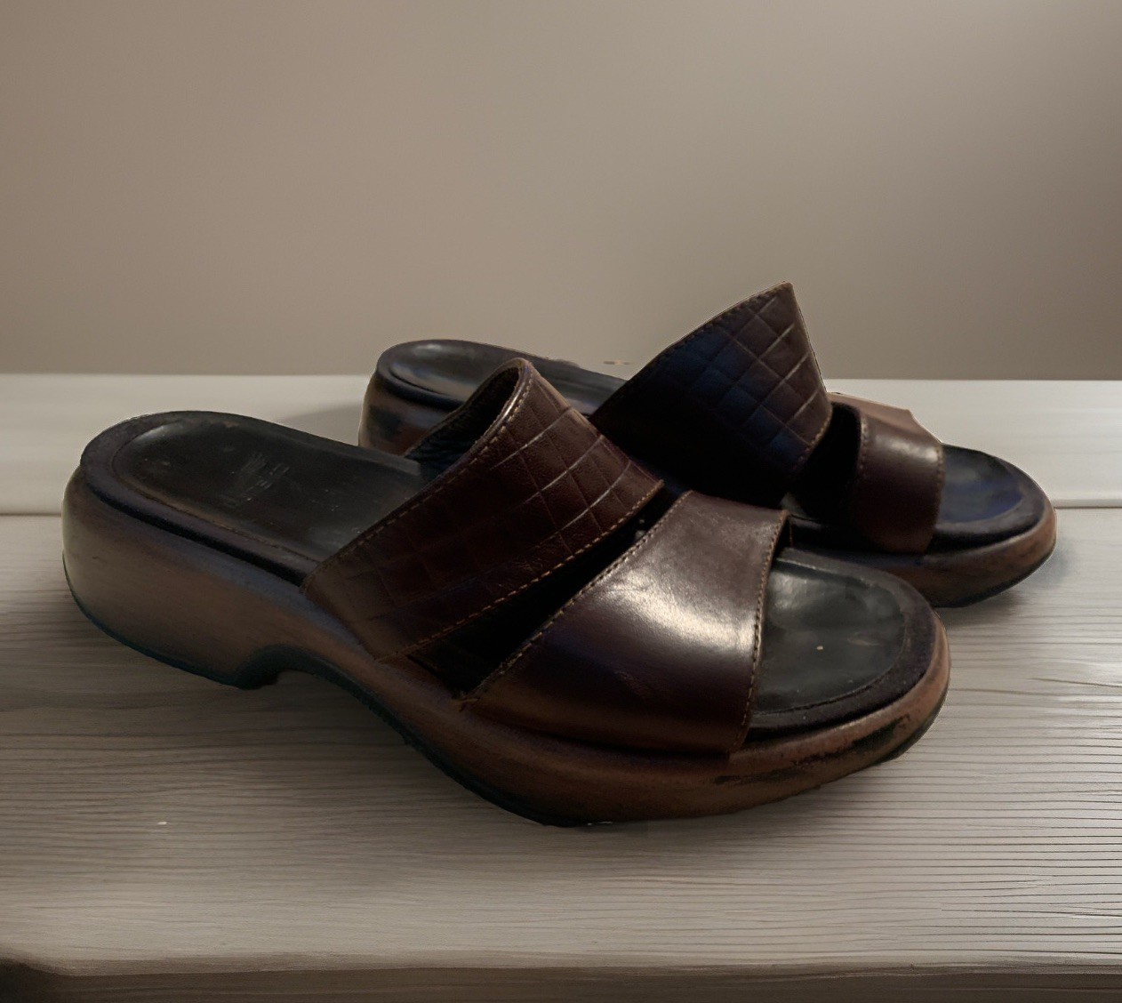 Dansko Womens Lana Brown Emboss Nappa Leather Slide Platform Sandal Sz 36 US 6.5