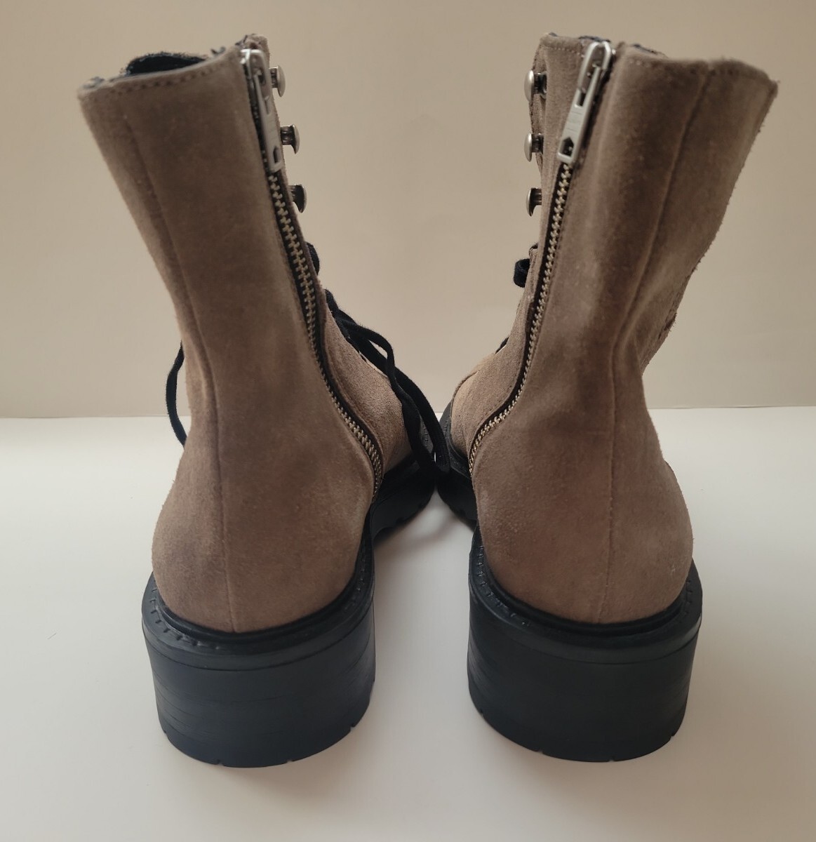 All Saints Dusty Suede Leather Combat Boots Size 36/6 Light Grey New with Box