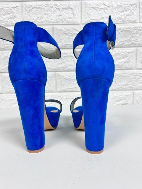 Blue Suede Ankle Strap High Heel Sandles Size 9