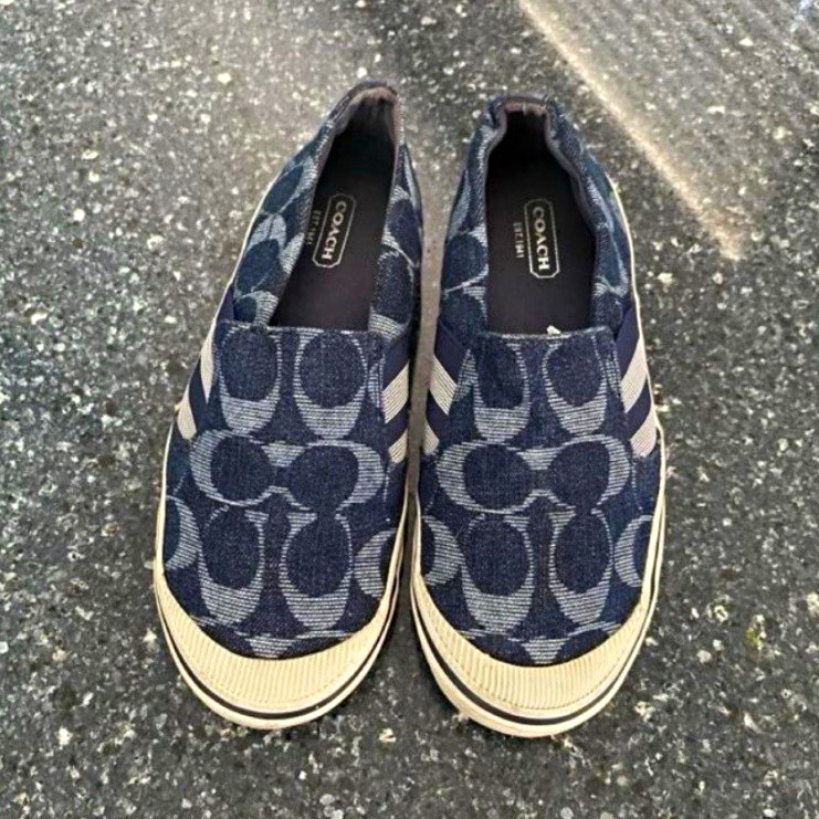 Coach Women’s Blue Signature Logo Cotton Slip-On Flats Round Toe 6.5 M