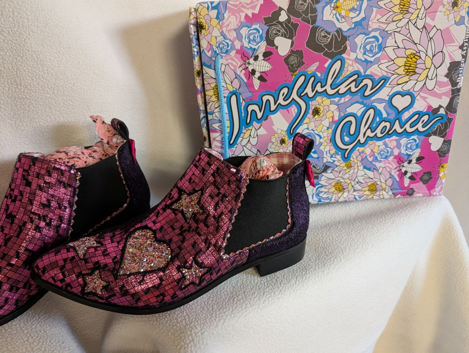 Irregular Choice Starlight Impress Pink Glitter Chelsea Boots UK 39/US 8 NIB