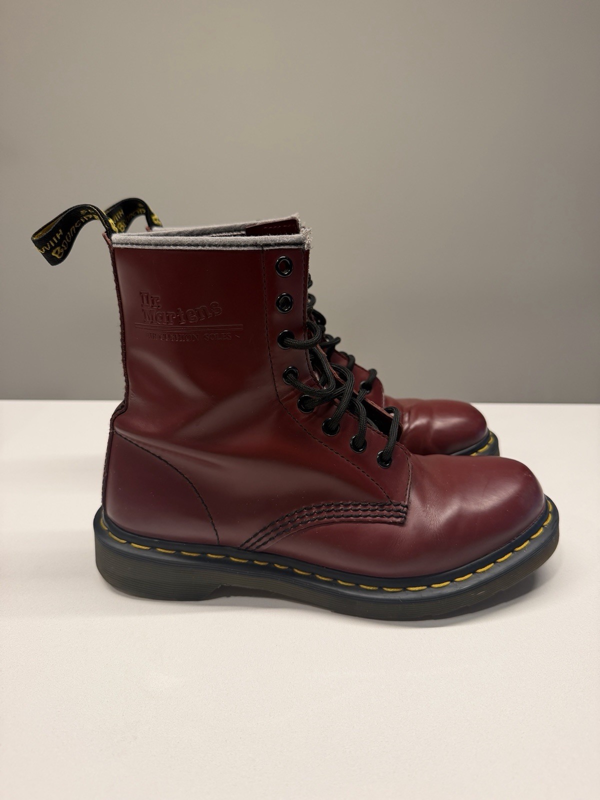 Dr. Martens 1460 Burgundy Leather Combat Boots AW004 – Cherry Red, Womens US 8
