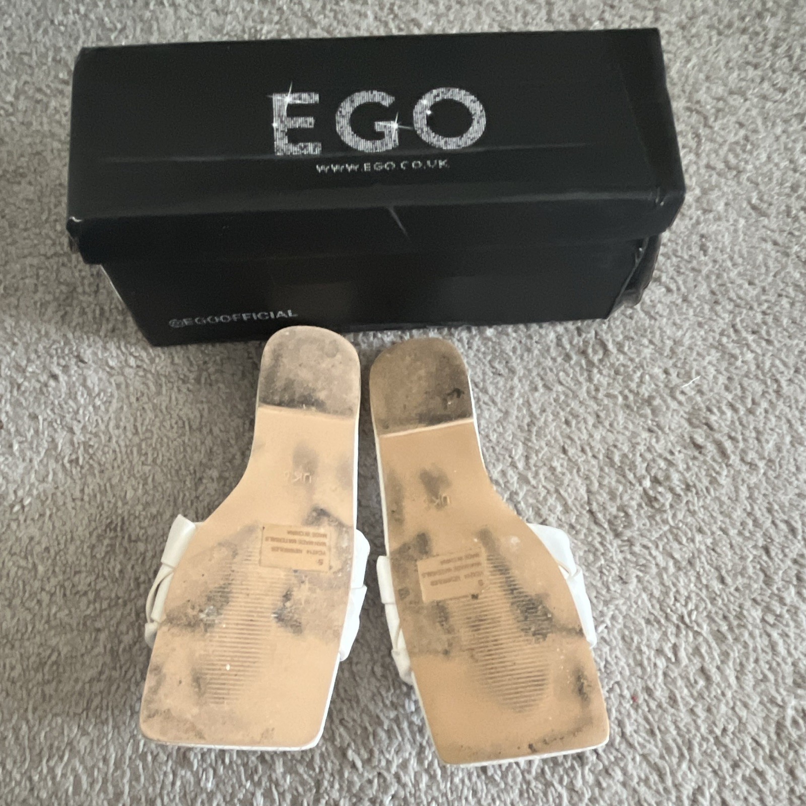 EGO Women’s White Braided Slide Sandals Faux Leather Slip-On US 7