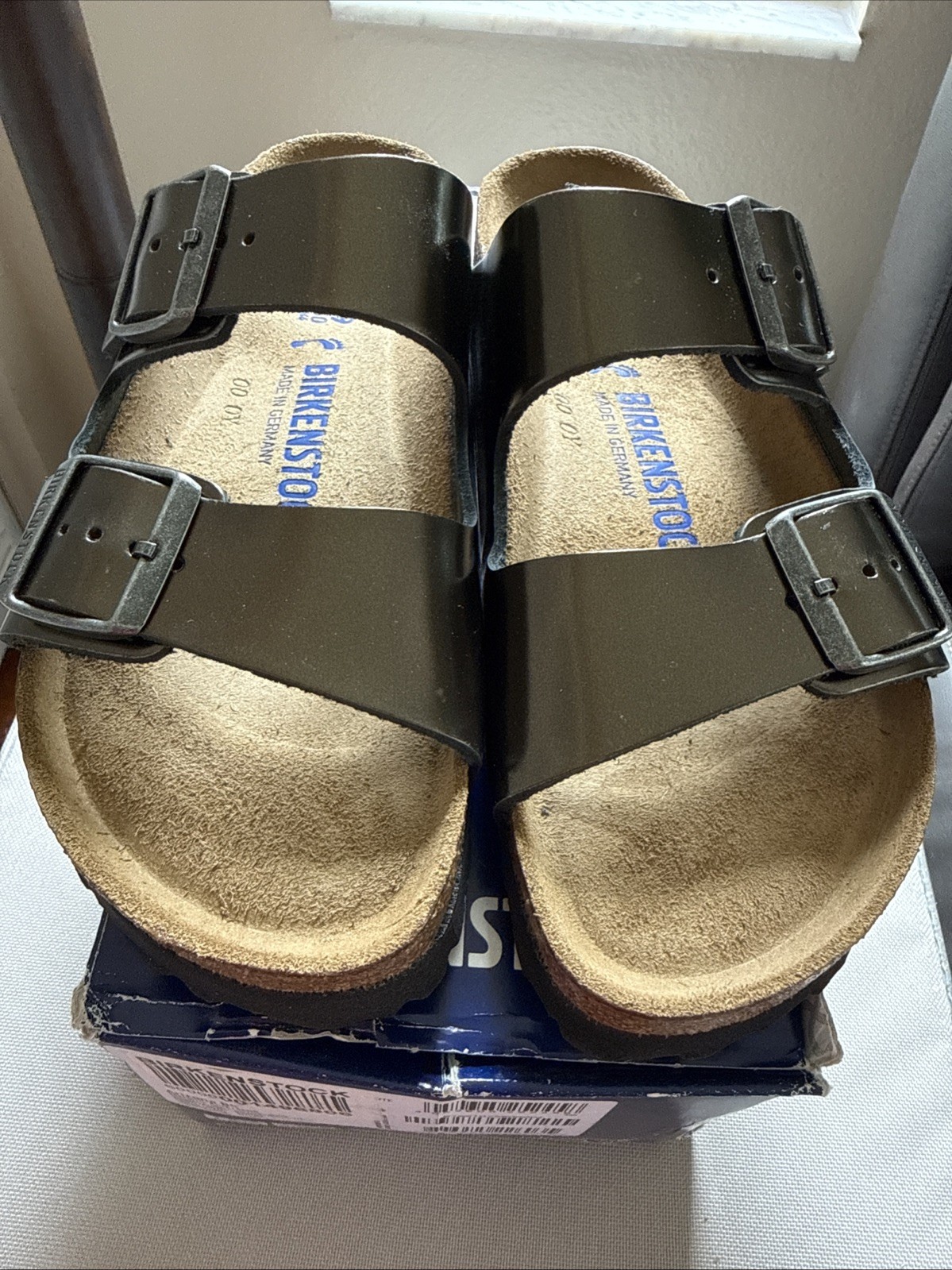 Birkenstock Arizona Metallic Anthracite Leather Soft Footbed Sandals EU 38R US8