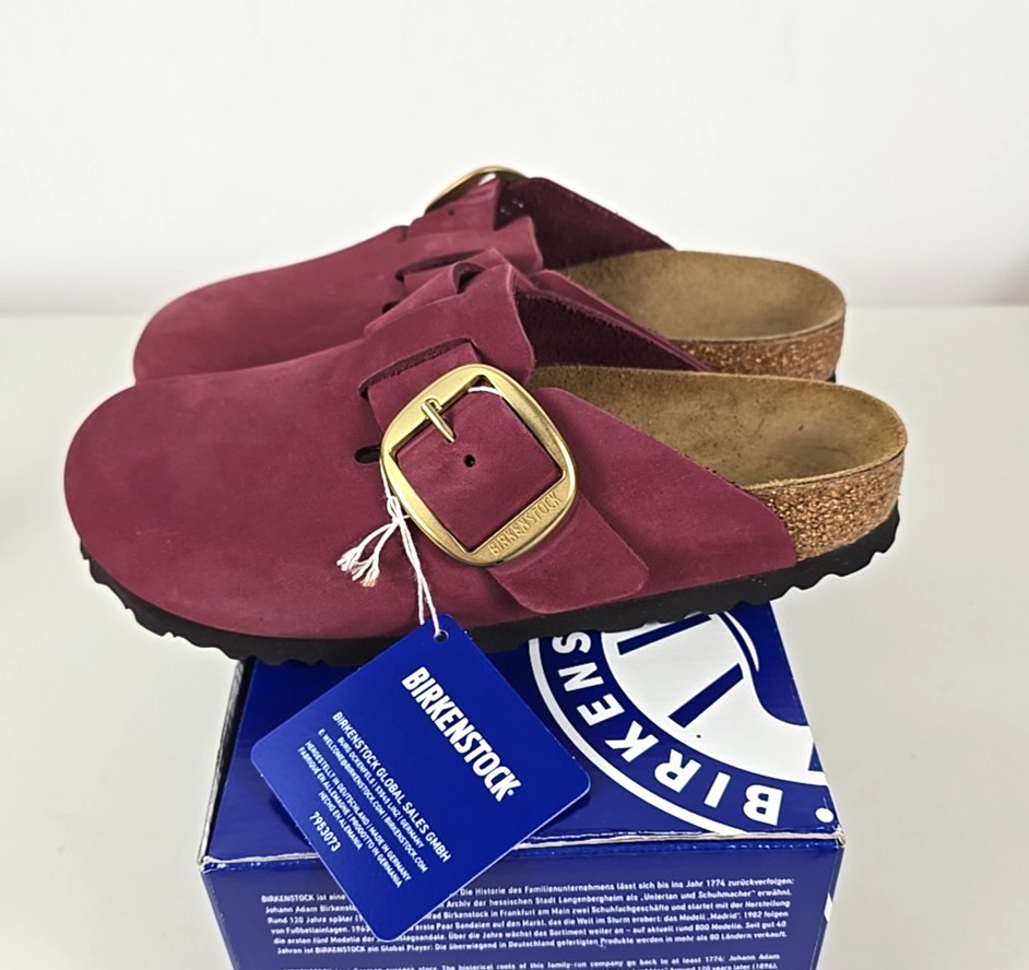 NIB – Birkenstock BOSTON BIG BUCKLE Berry Crush Leather Clogs Sz 36 /US 5 NARROW