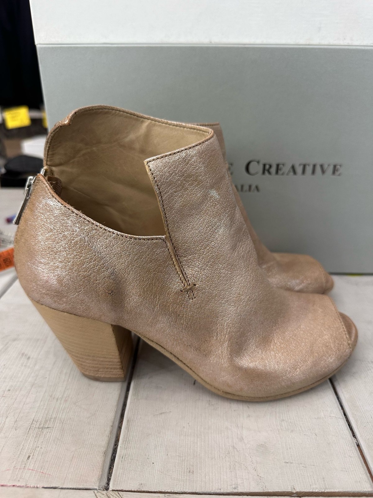 Officine Creative Ankle Boots Genuine Leather Woman Size Eu37 Gold Heel 3 1/8in