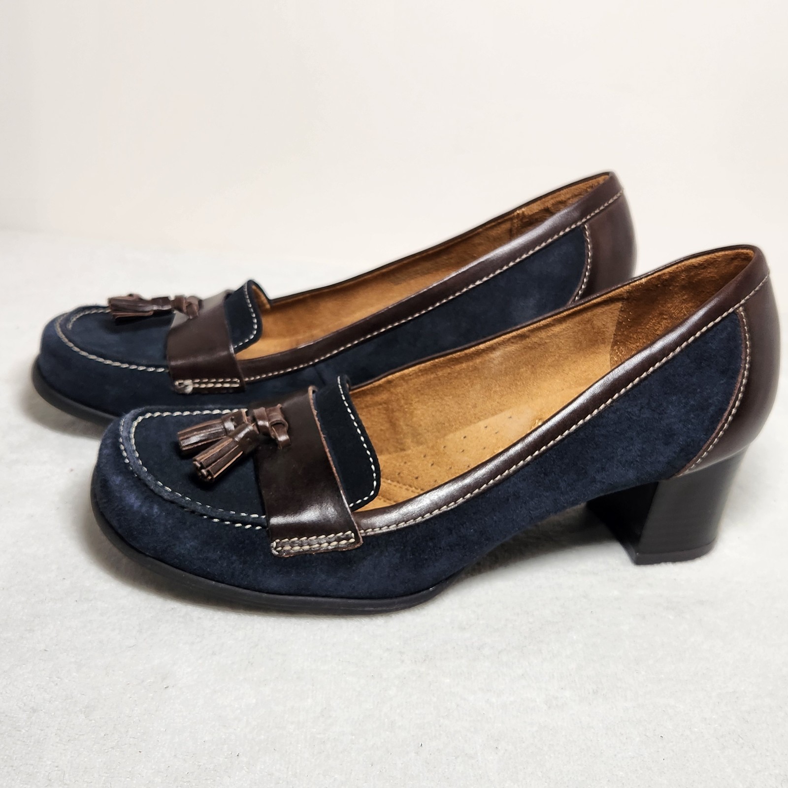 Naturalizer Women’s Loafer Heel Shoes SIze 8.5M Blue Brown Block Leather Comfort