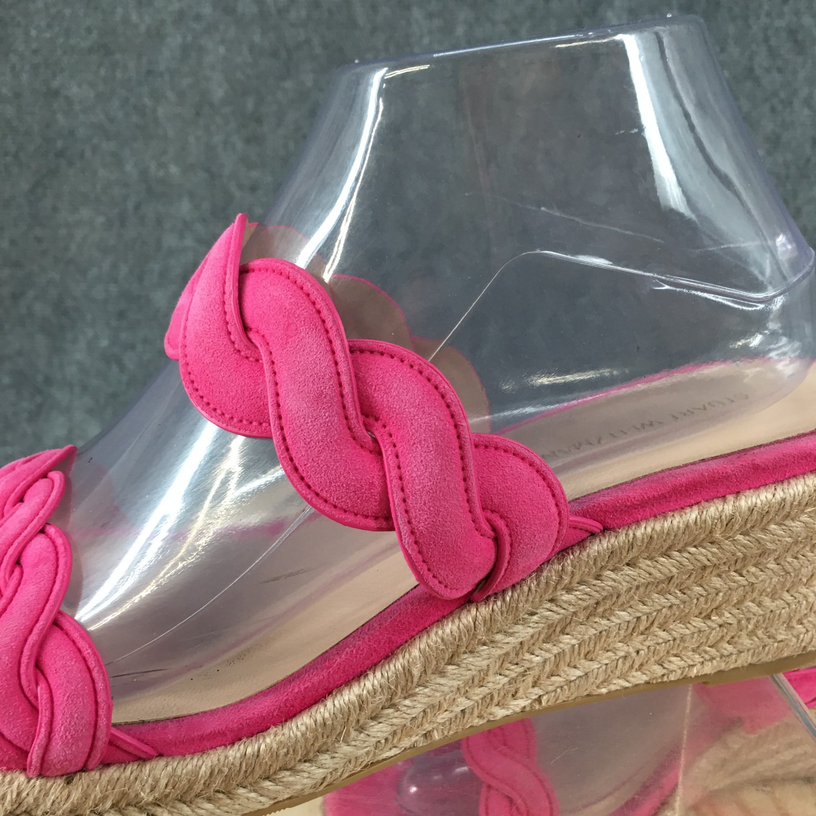 Stuart Weitzman Twistie Sandal Womens 8 Hot Pink Suede Braided Espadrille Wedges