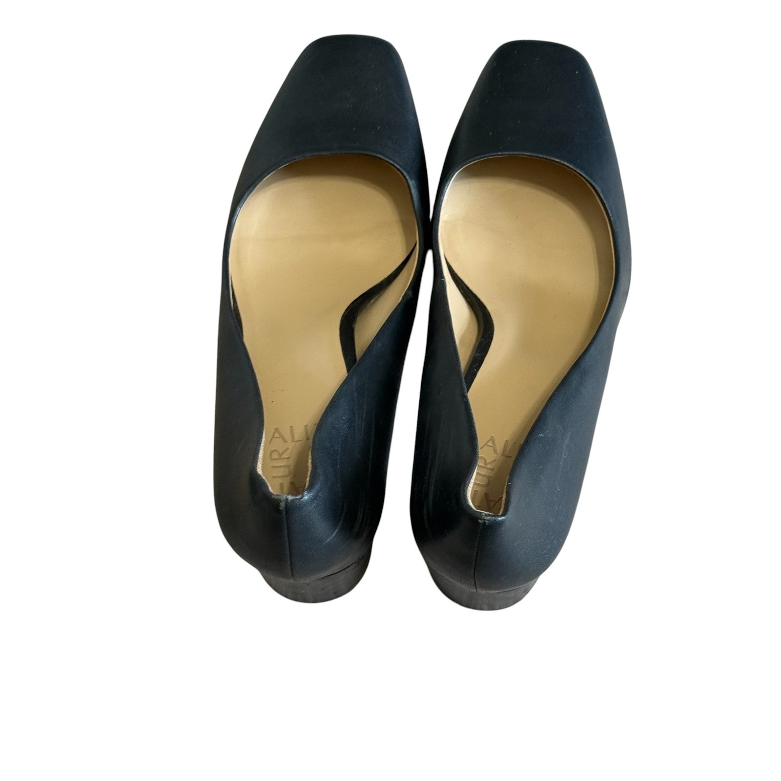 Naturalizer Warner Black Leather Square Toe Block 3 in Heel Pumps Womens Size 9