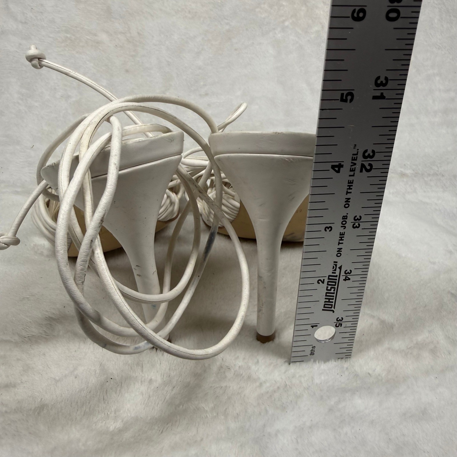 Marc Fisher LTD White Leather Lace Up Strappy Stiletto Heels Knotted Sandals 8