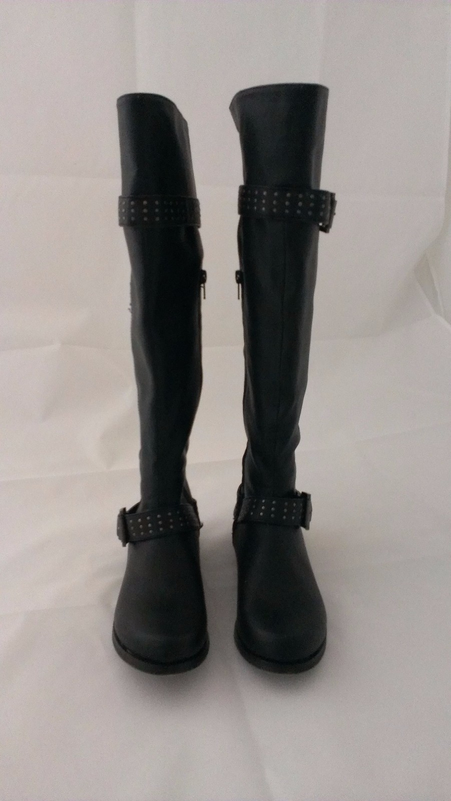 XOXO BRIANNA Black Faux Leather Knee High Boots Studded Womens Size 6 Medium B M