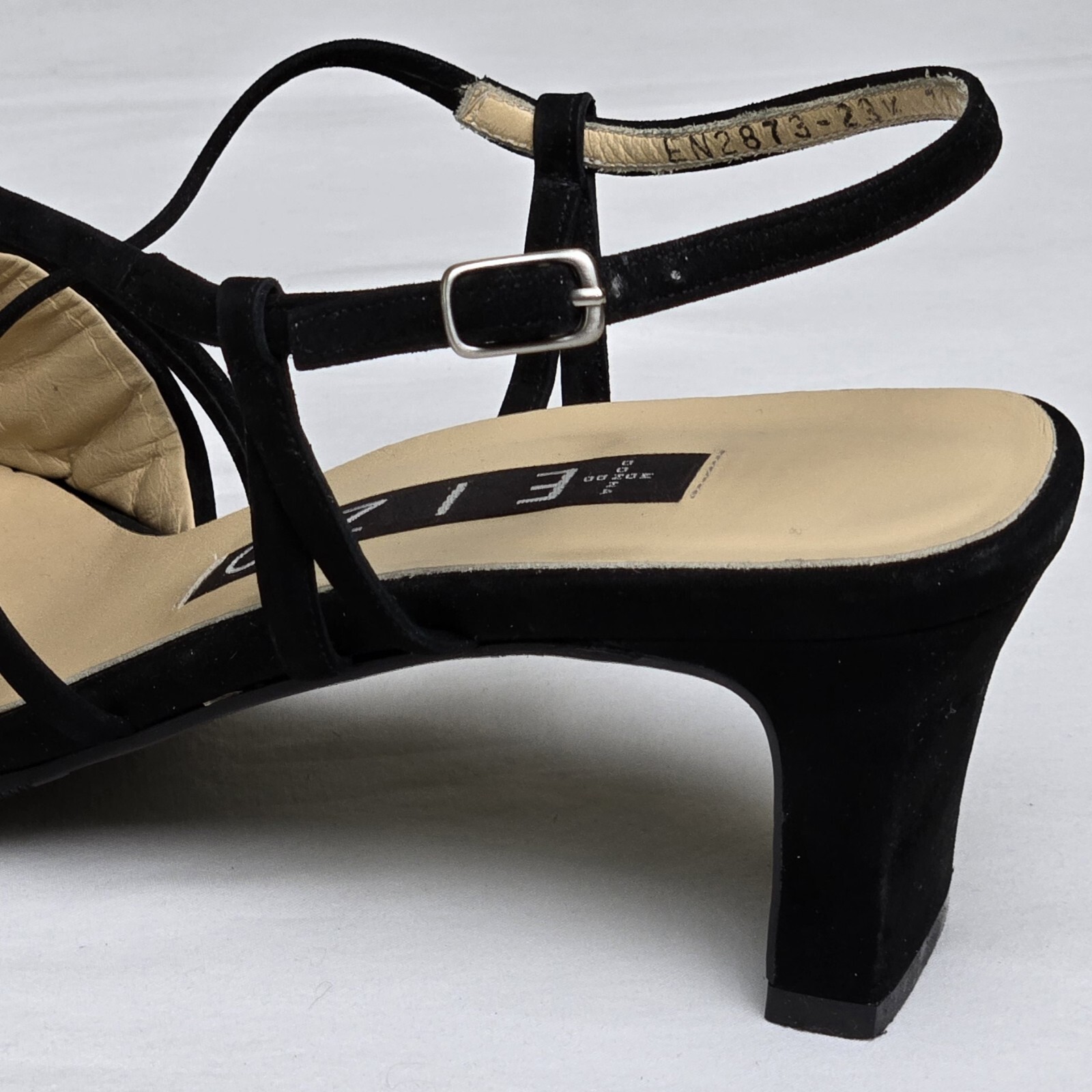 EIZO Wms Black Leather Sandals/Heels US 7/EU 37.5 JAPAN Elegant Strappy Designer