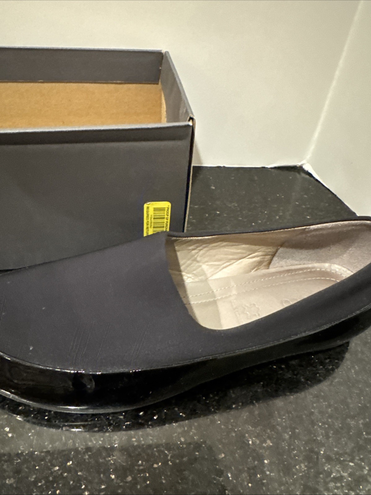 ECCO Touch Ballerina BLACK PATENT LEATHER STRETCHY FABRIC FLATS Slip Ons 7-7.5
