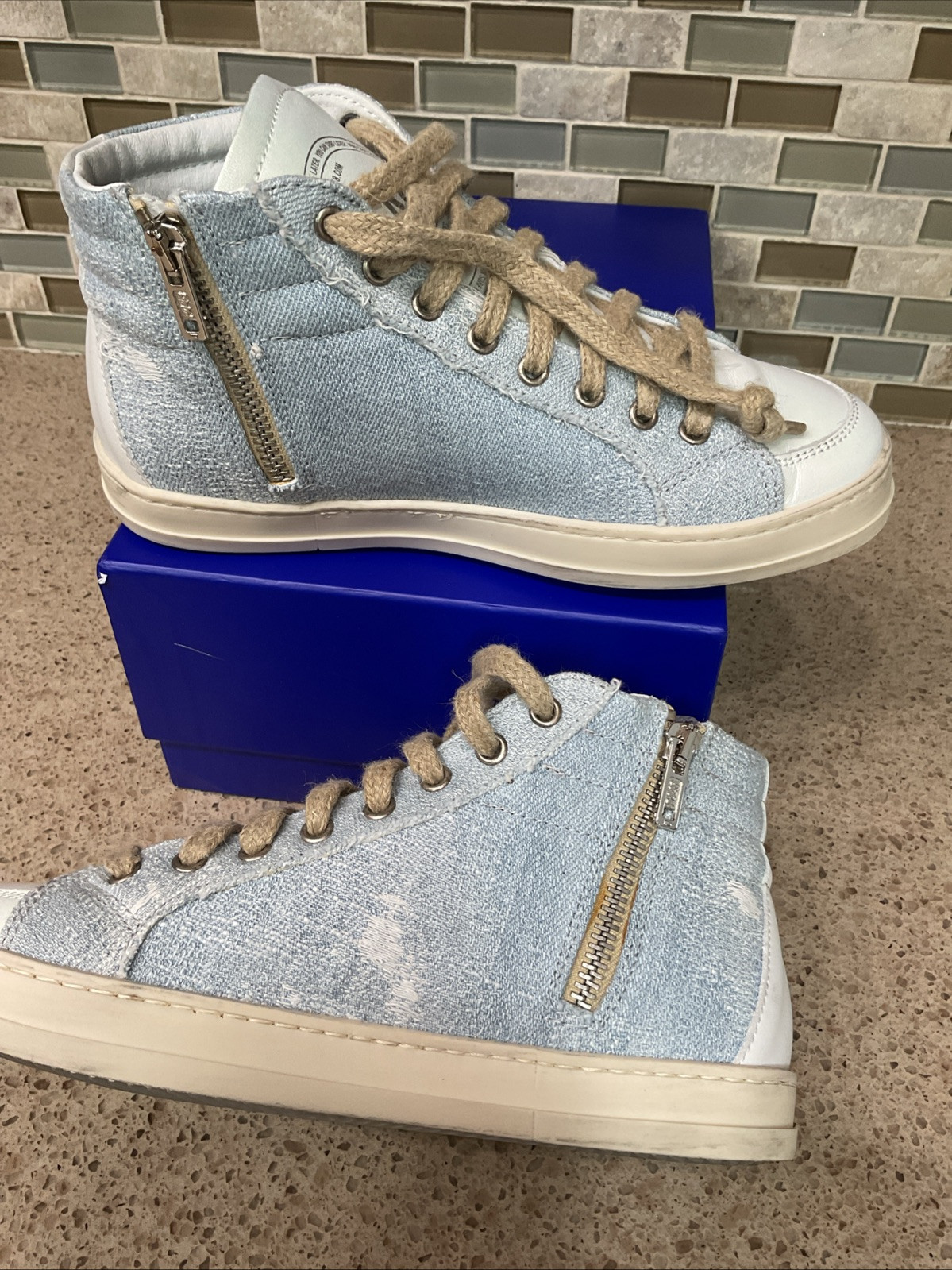 Womens P448 Sneaker Skate Denim 2 Leather High Top Italian Zipper EU 36 US 6-6.5