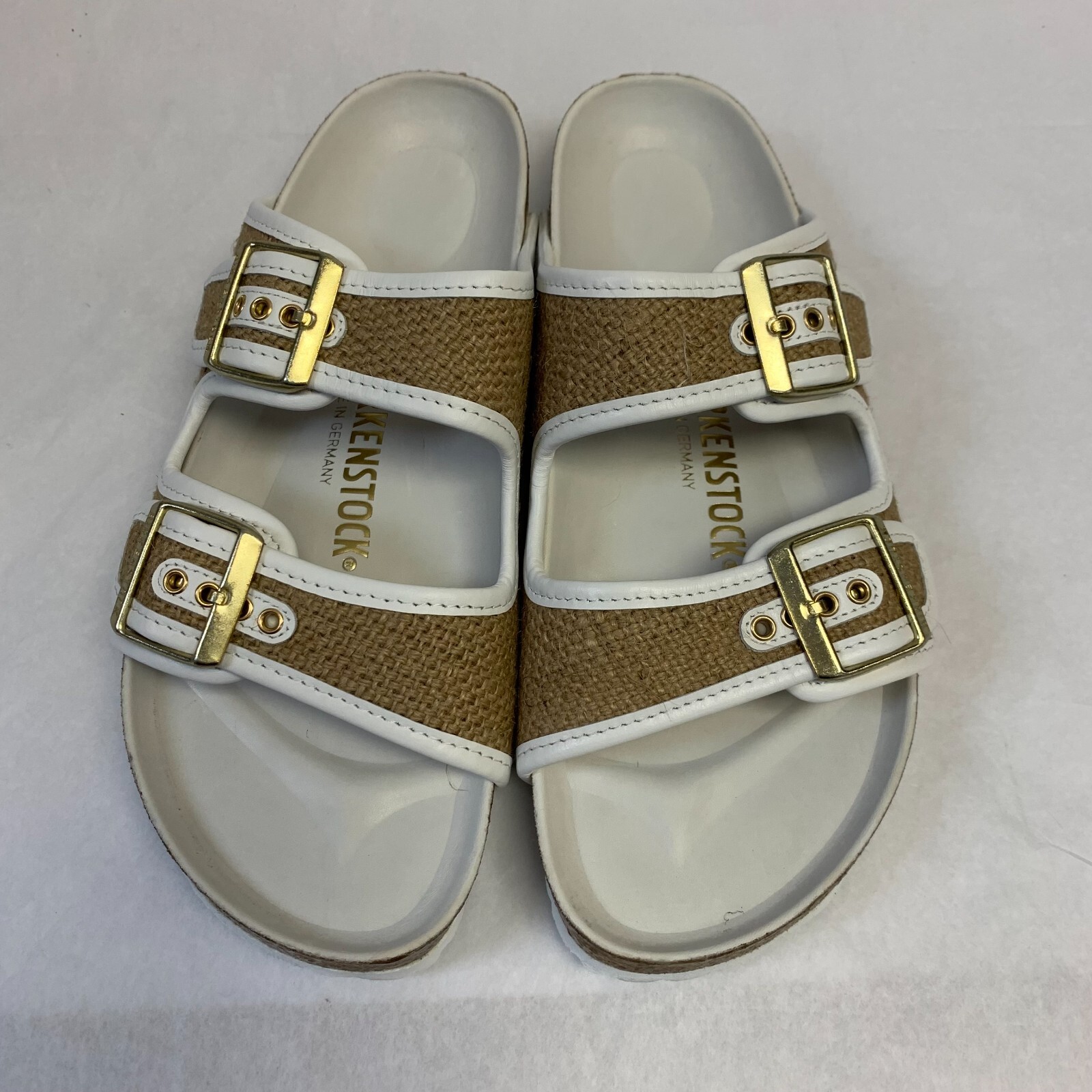 Birkenstock New w/ Box Arizona Nature Jute White Textile Exquisite R Select Size