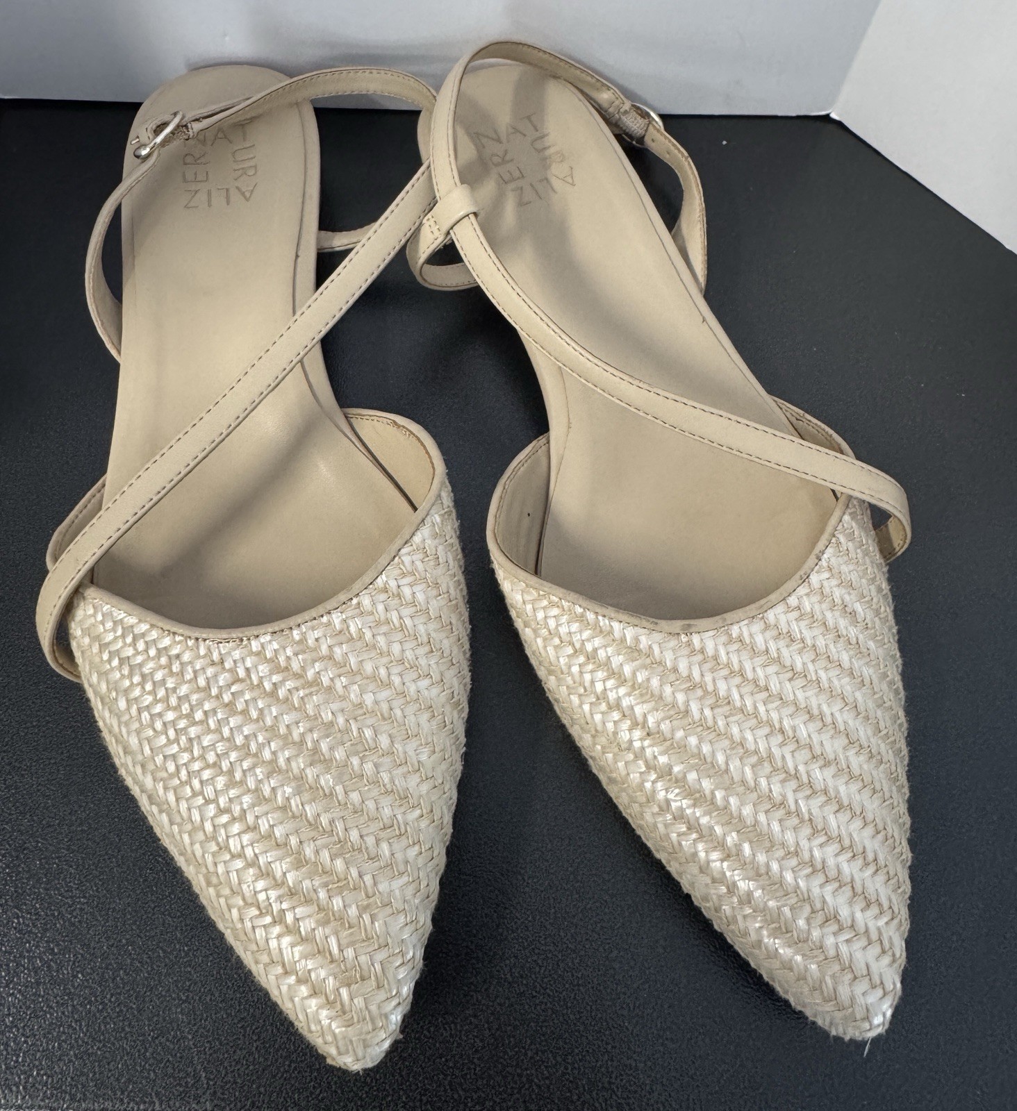 Naturalizer Hawaii 2 Opal Tan Straw Slingback Pointed Toe Flats Size 10W EUR 41