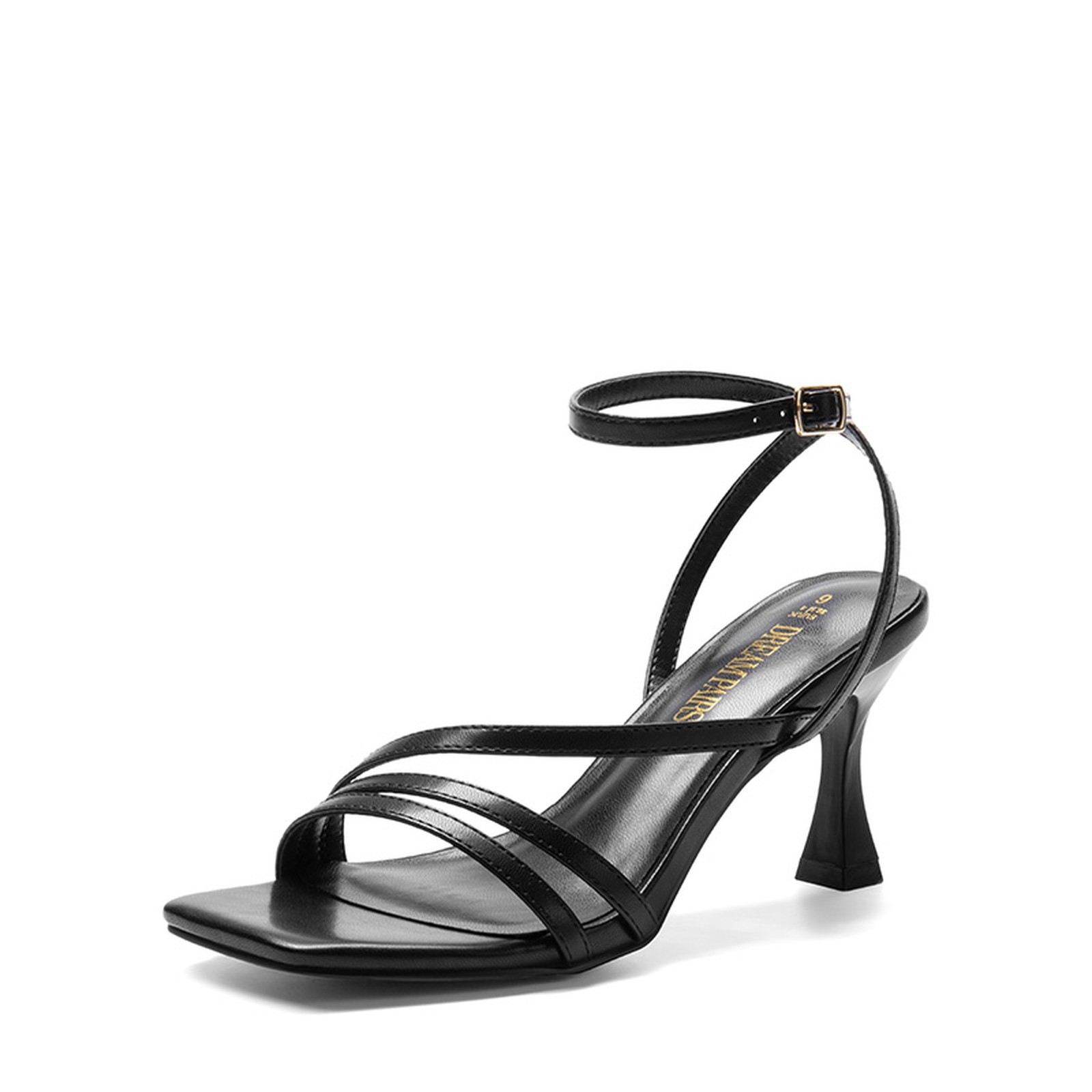 Women Ankle Strap Low Kitten Heel Square Open Toe Wedding Party Heel Sandals