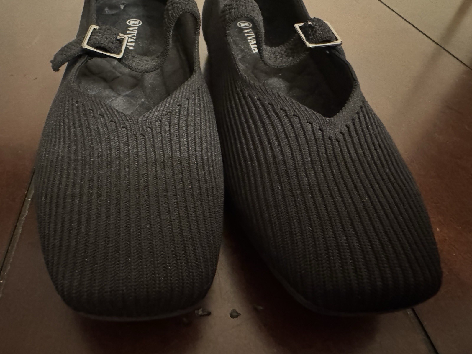 VIVAIA Margot Walker Mary Jane Black Ballet Flats Sz 8 EU 38.5 Textured Knit
