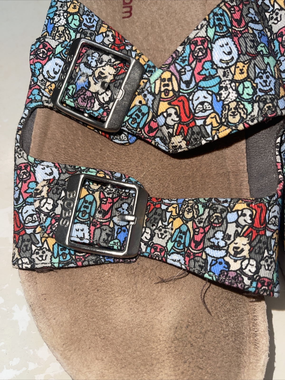 Bobs from Skechers Platform Bohemian Dog Print Double Buckle Sandals Sz 8 Mm15