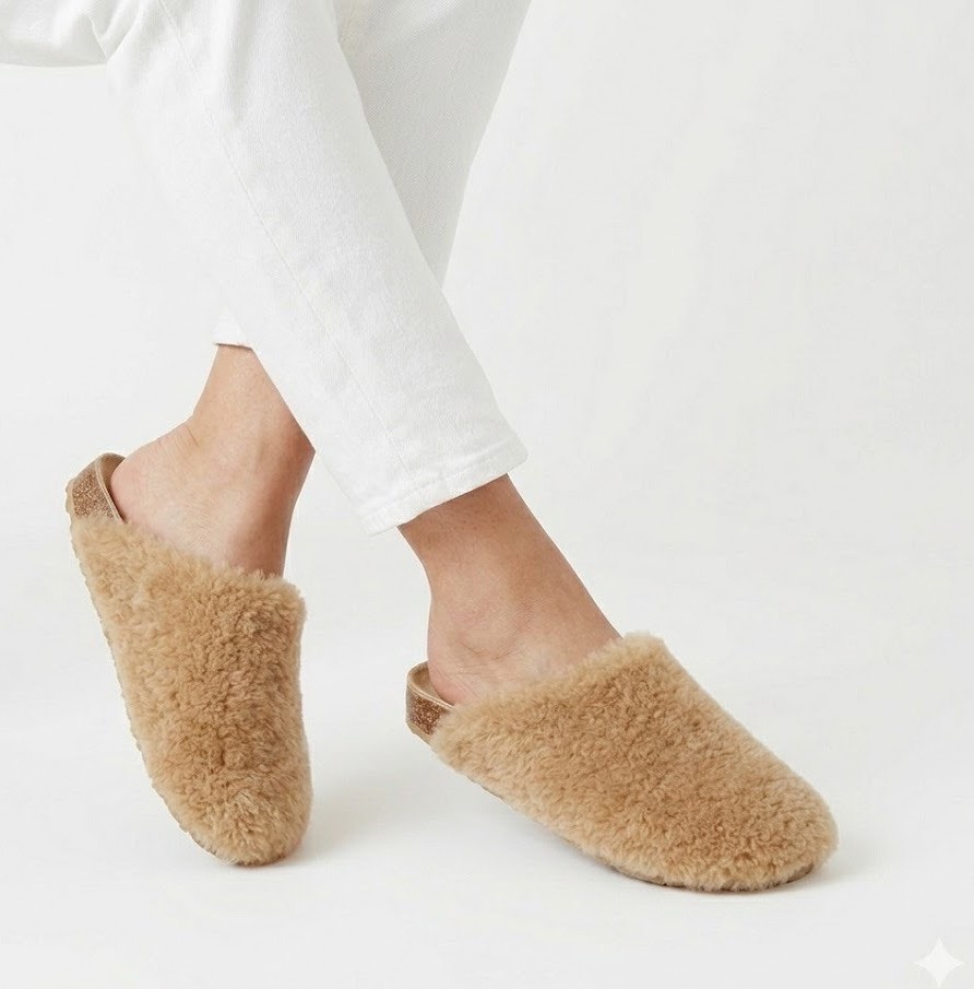 Jenni Kayne Shearling Mule Clog Slippers Natural Tan 40 EU 10 US
