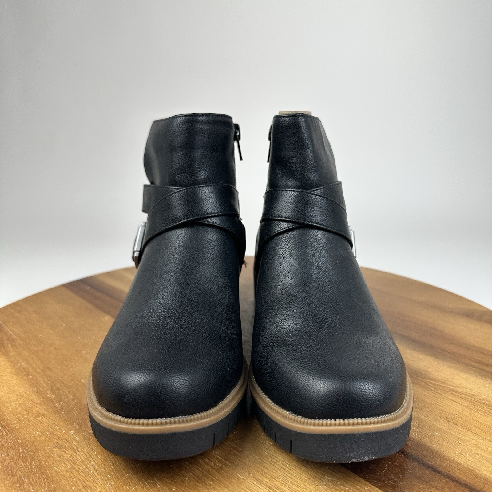 New NIB Womens Style & Co. Gabella Black Faux Leather Buckle Ankle Boots Size 6