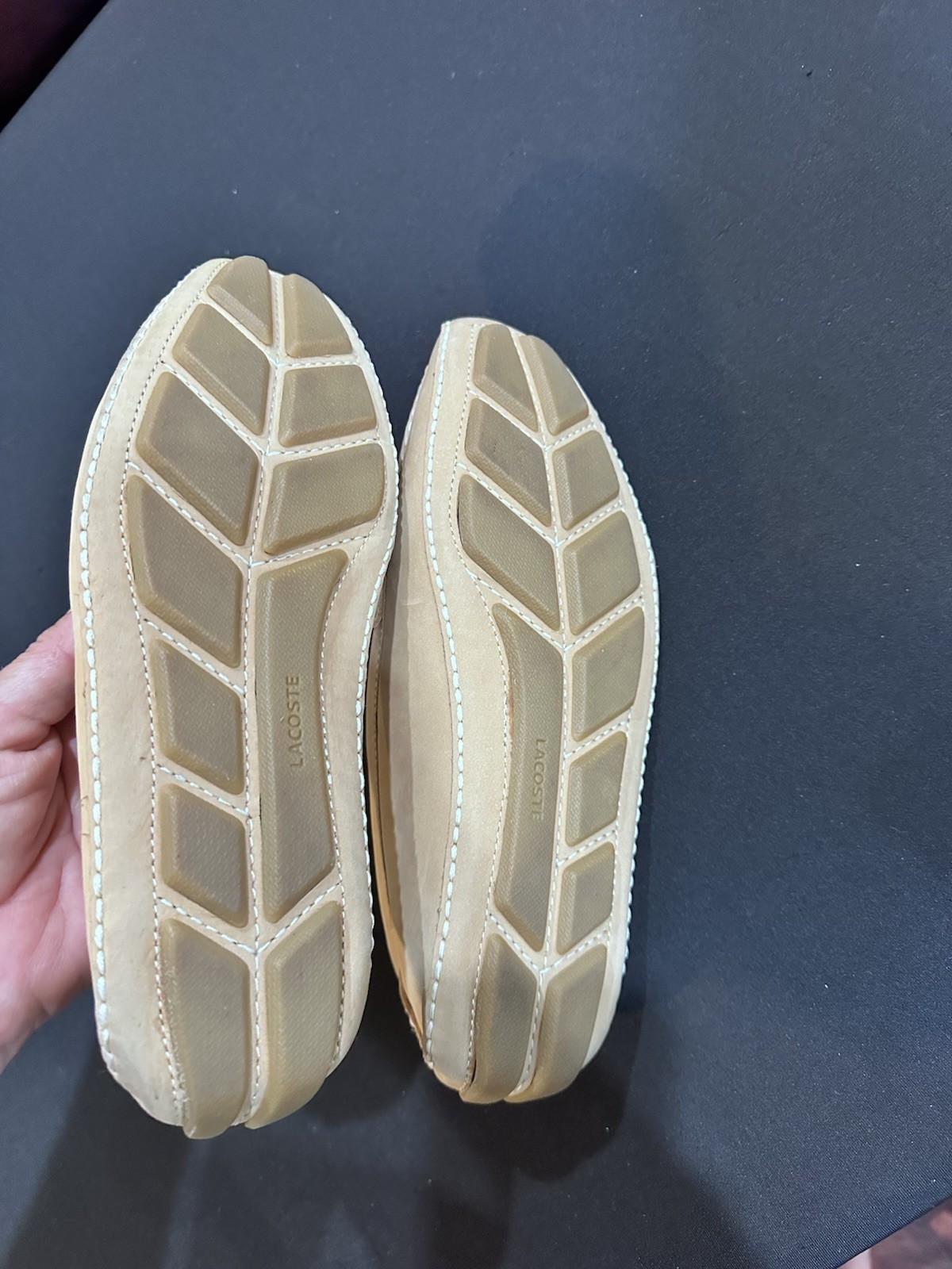Lacoste Roxbury Nubuck Leather Women’s Driving Flat Loafer – 9 1/2 Tan Shoes