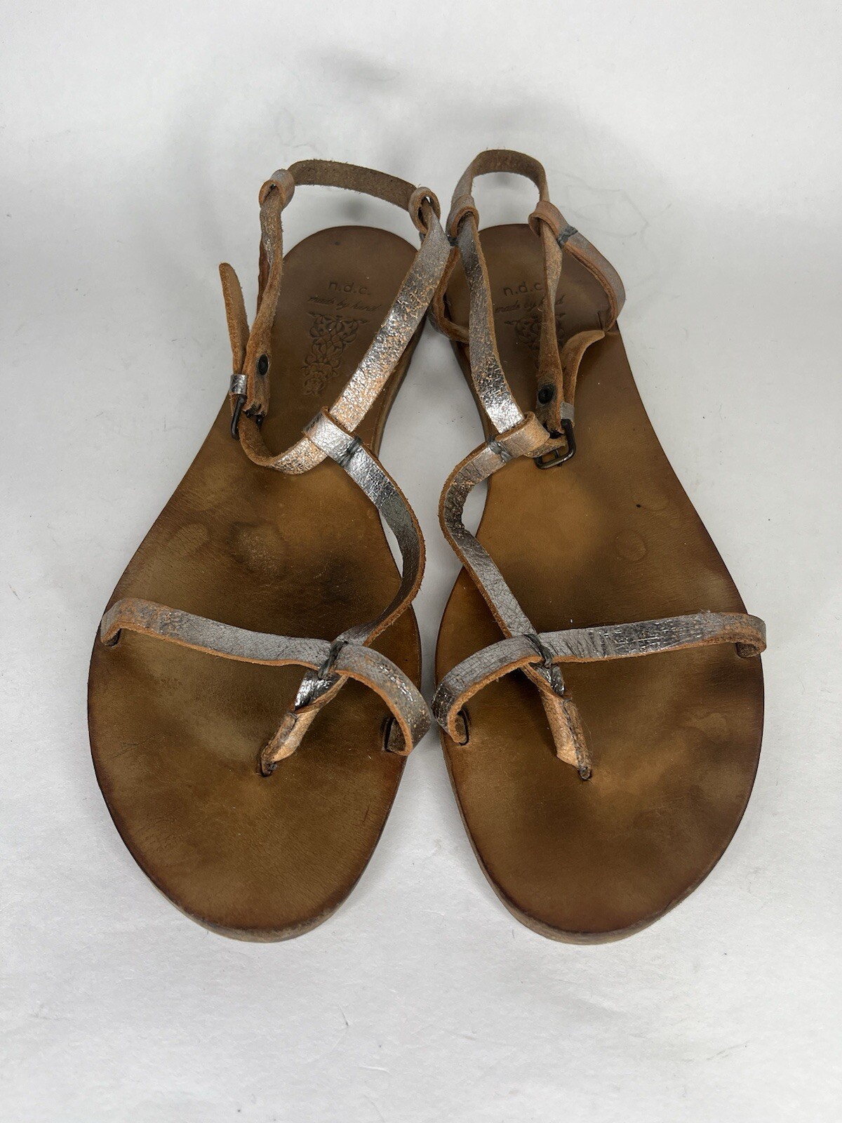n.d.c. Made by Hand Sandals Women 41US 10 Shoes T-Strap Silver Slingback Strappy