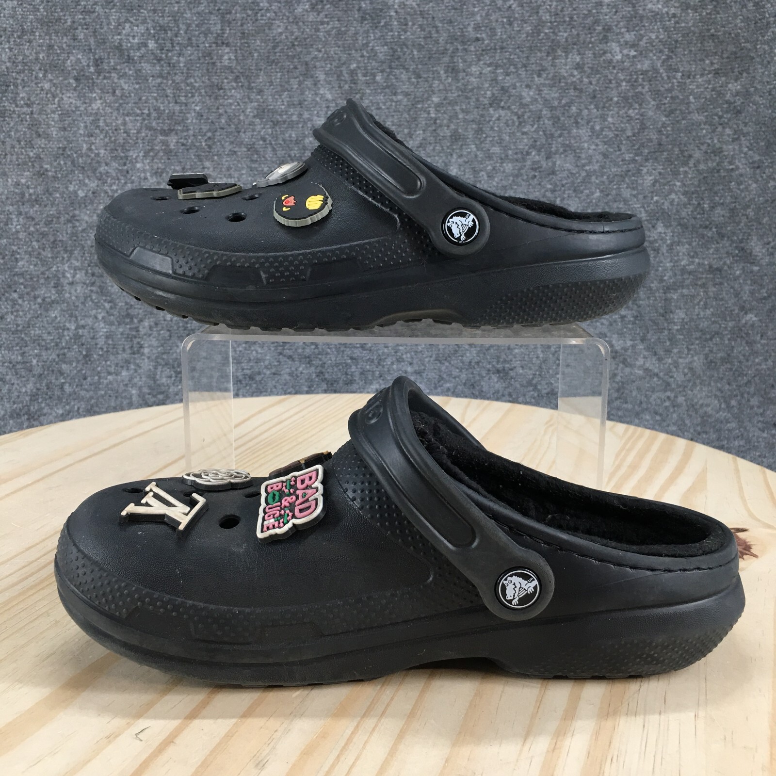 Crocs Shoes Mens 5 Womens 7 Classic Clog Black Rubber Faux Fur Queendom 203591
