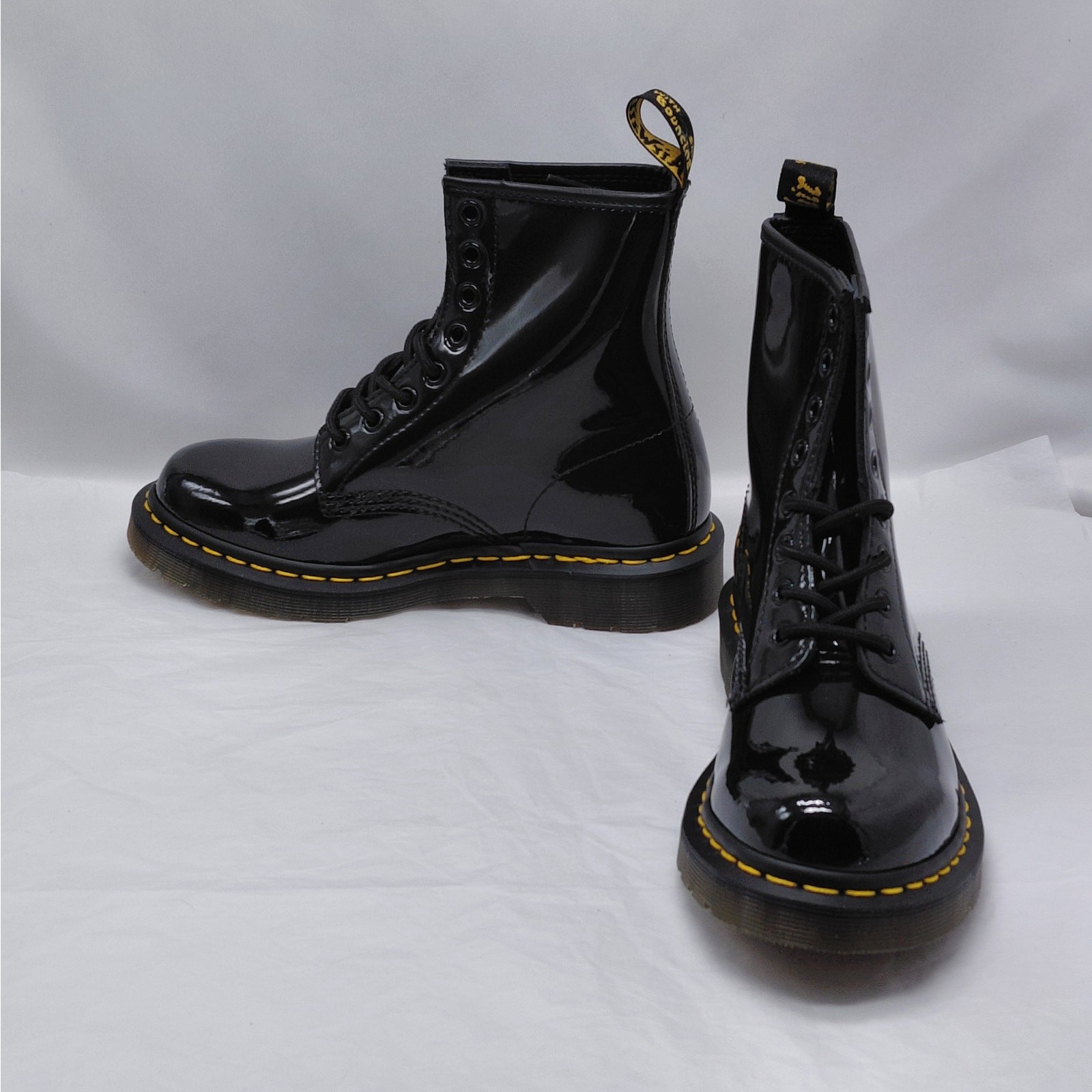 Dr. Martens Womens Combat Boots Size 6 Black Patent Goth Punk Biker Streetwear