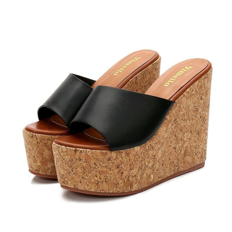 Women High Cork Wedge Summer Sandals High Heels Platform Shoes Slipper Comfy