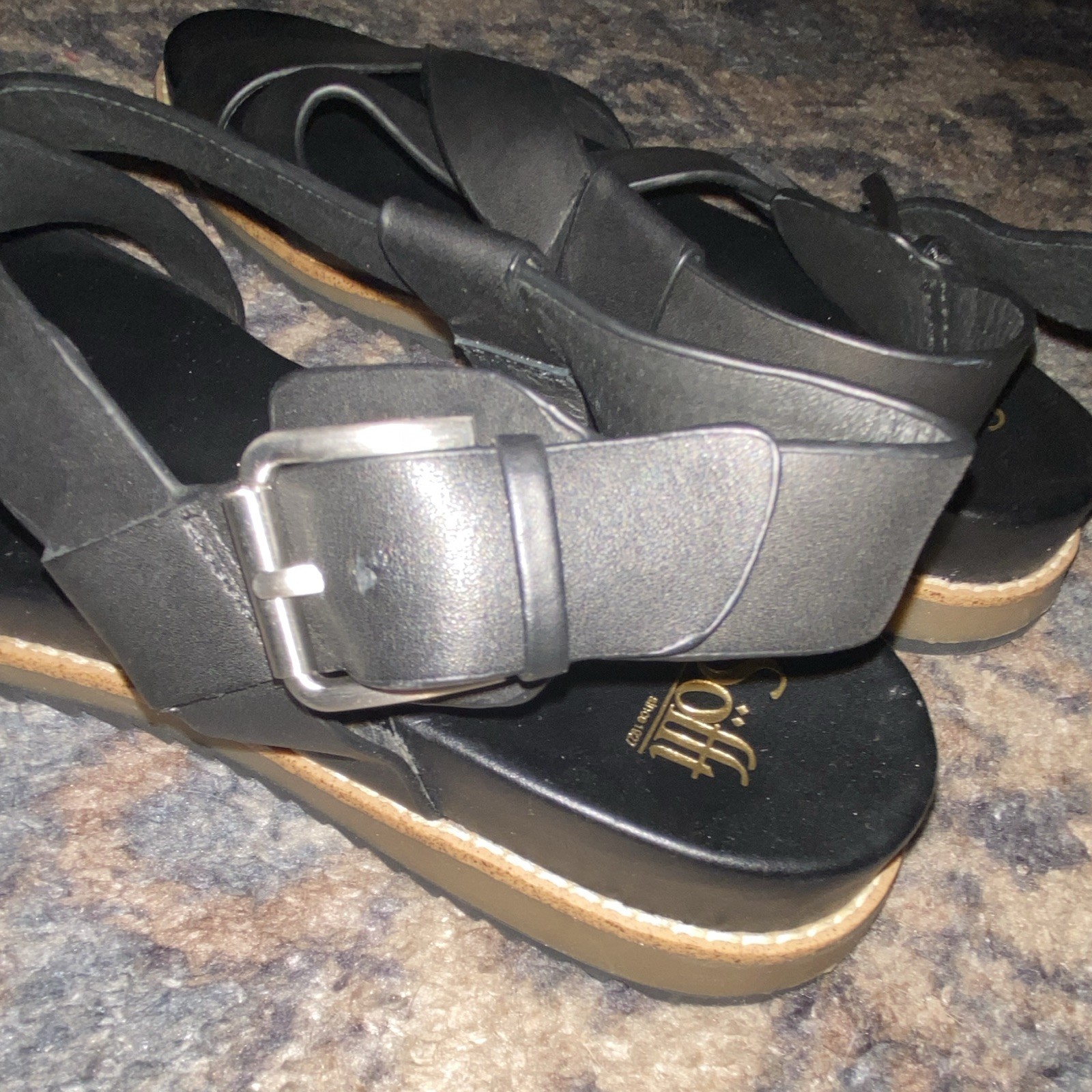 Sofft Women’s Black Leather Strappy Sandals Buckle Closure Ankle Strap 10M