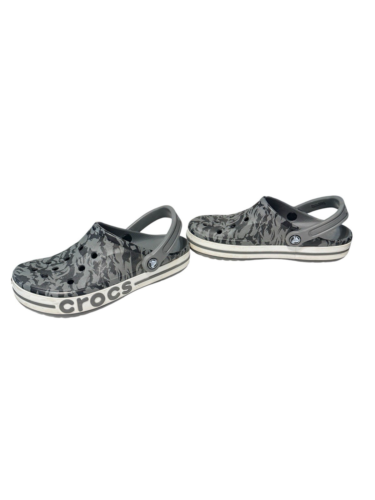 Crocs Clogs Womens 8 Mens 6 Gray White Bayaband Chevron Slip On Shoes Comfort