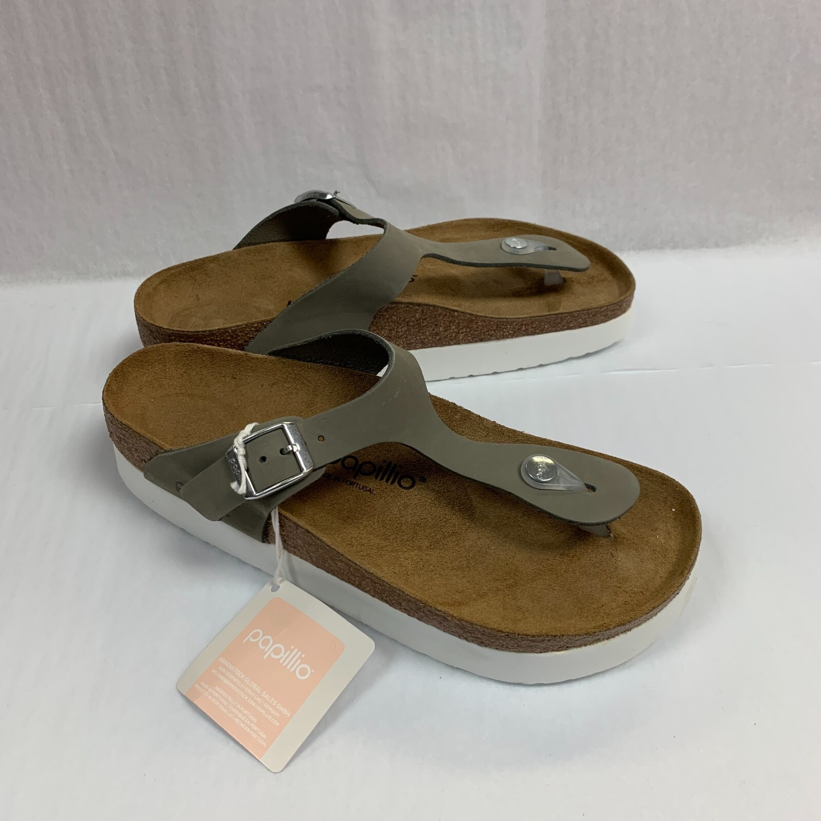 Birkenstock New w/ Box Gizeh Platform PAP Dove Gray Nubuck Leather R Select Size