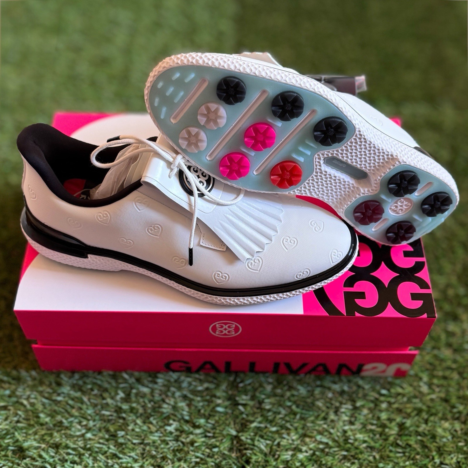 G/Fore G4 Gallivan2r Golf Shoes ⛳️ LADIES US 9 ⛳️ Debossed Hearts Kiltie Black