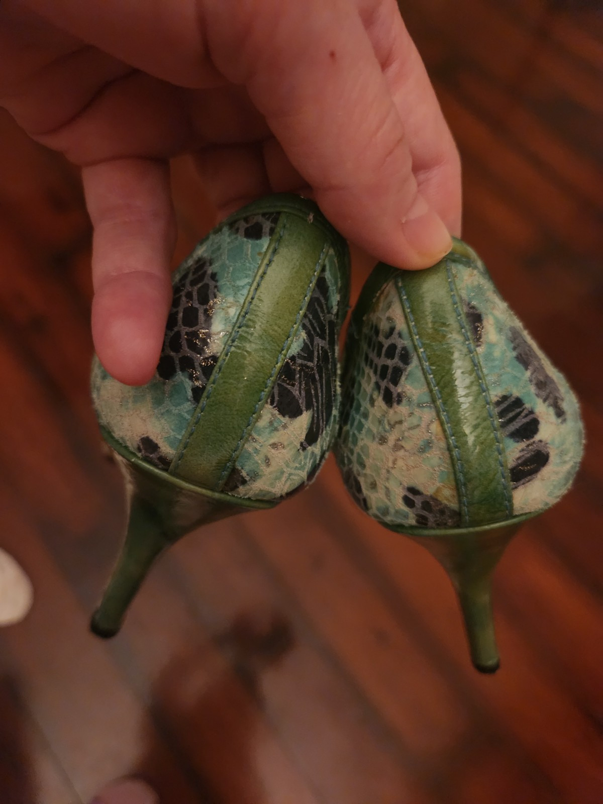 Naughty Monkey 7 Green And Blue W/ Black Leopard Print & Gold Sparkle Pumps