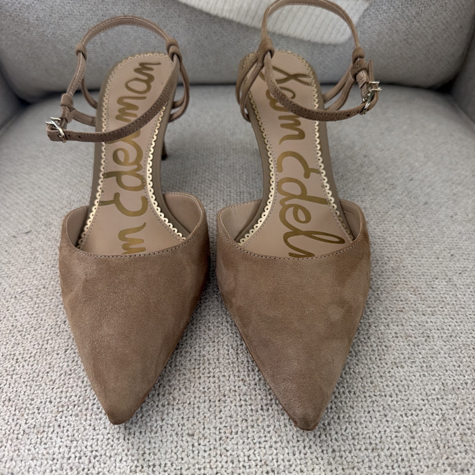Sam Edelman Tan Suede Slingback Pointed Toe Stiletto Heels Buckle