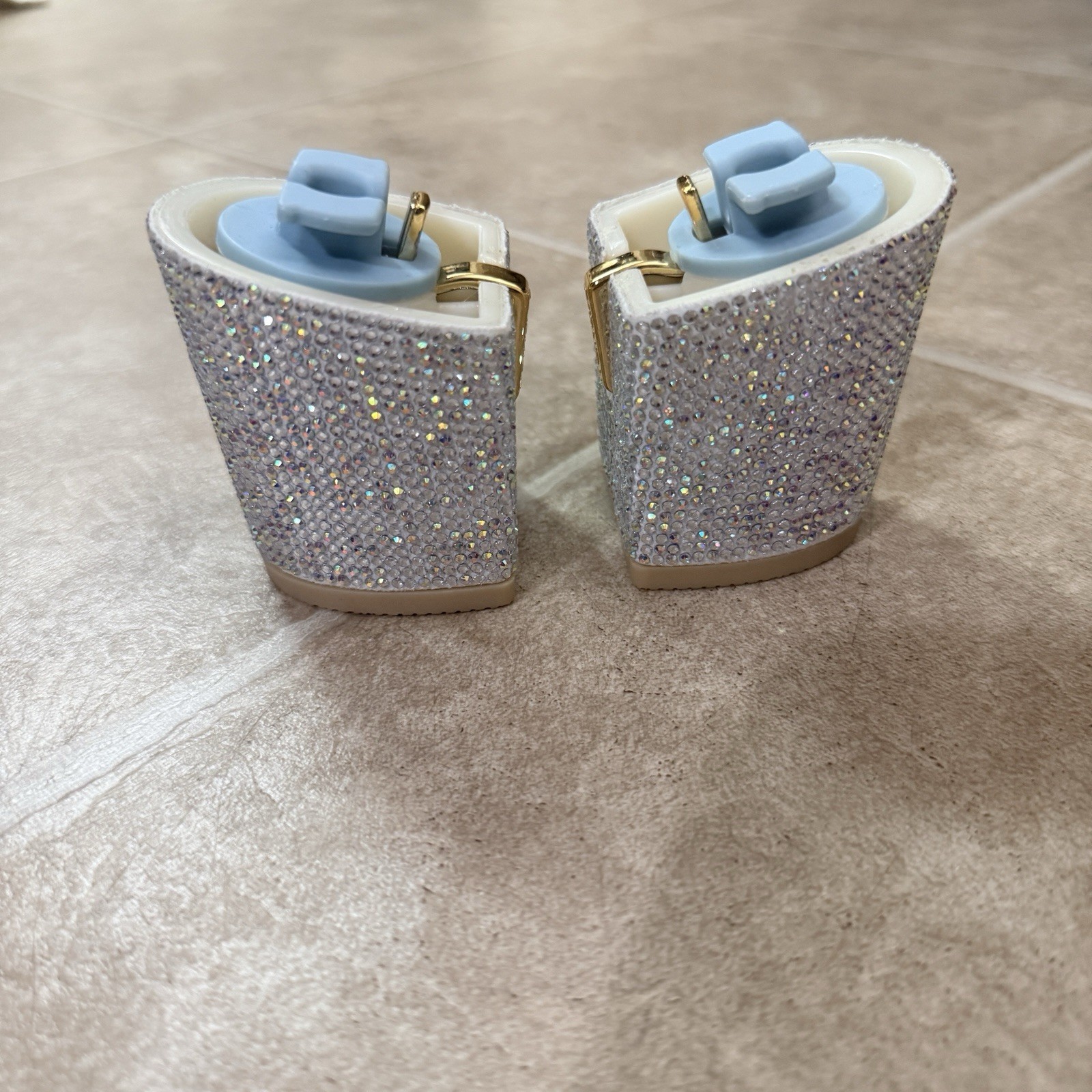Size 9-11 Pashion Footwear Iridescent Rhinestone 3 Inch Heel Block “